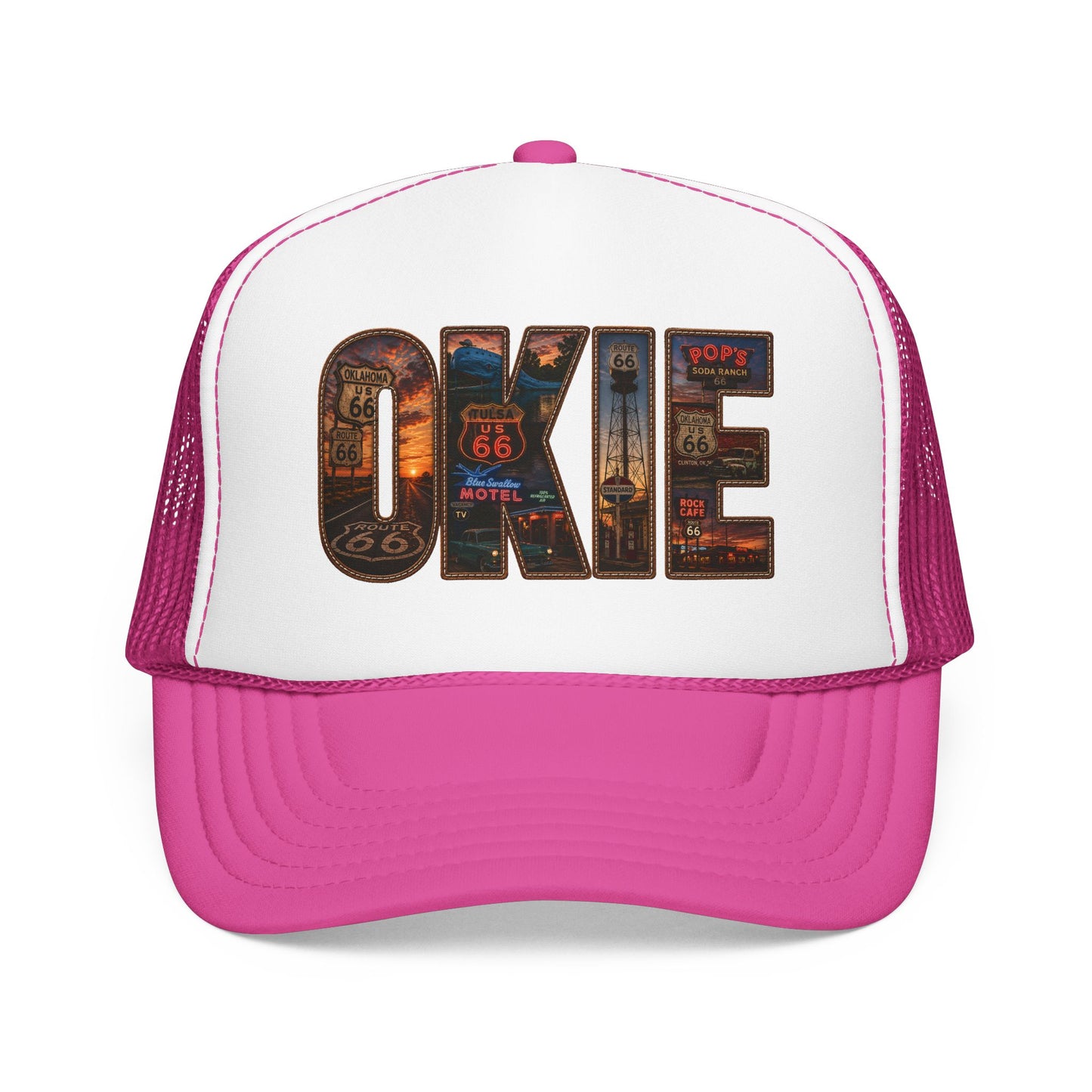 Route 66 Trucker Hat — Vintage 'ONE' Road Sign Graphic Foam Cap