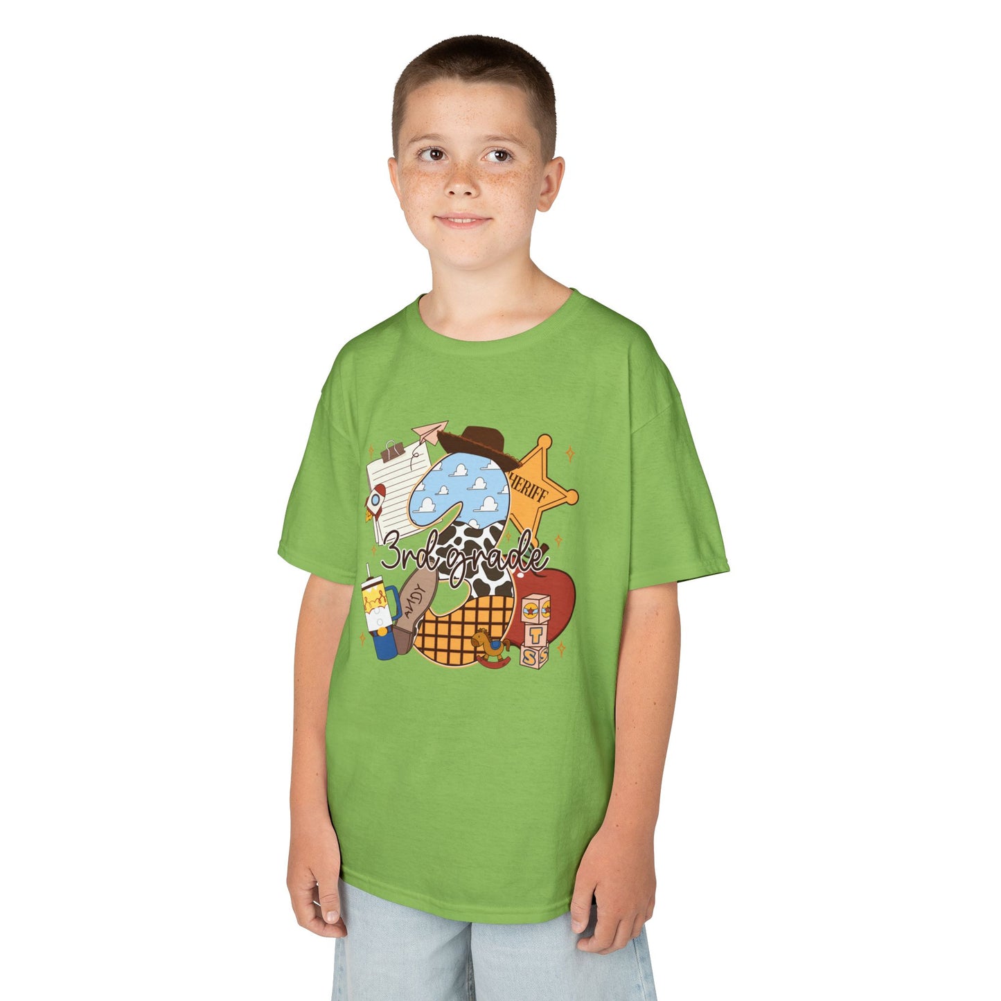 Kids Tee — 3rd Grade School Life Graphic (apple, donut, sheriff star)
