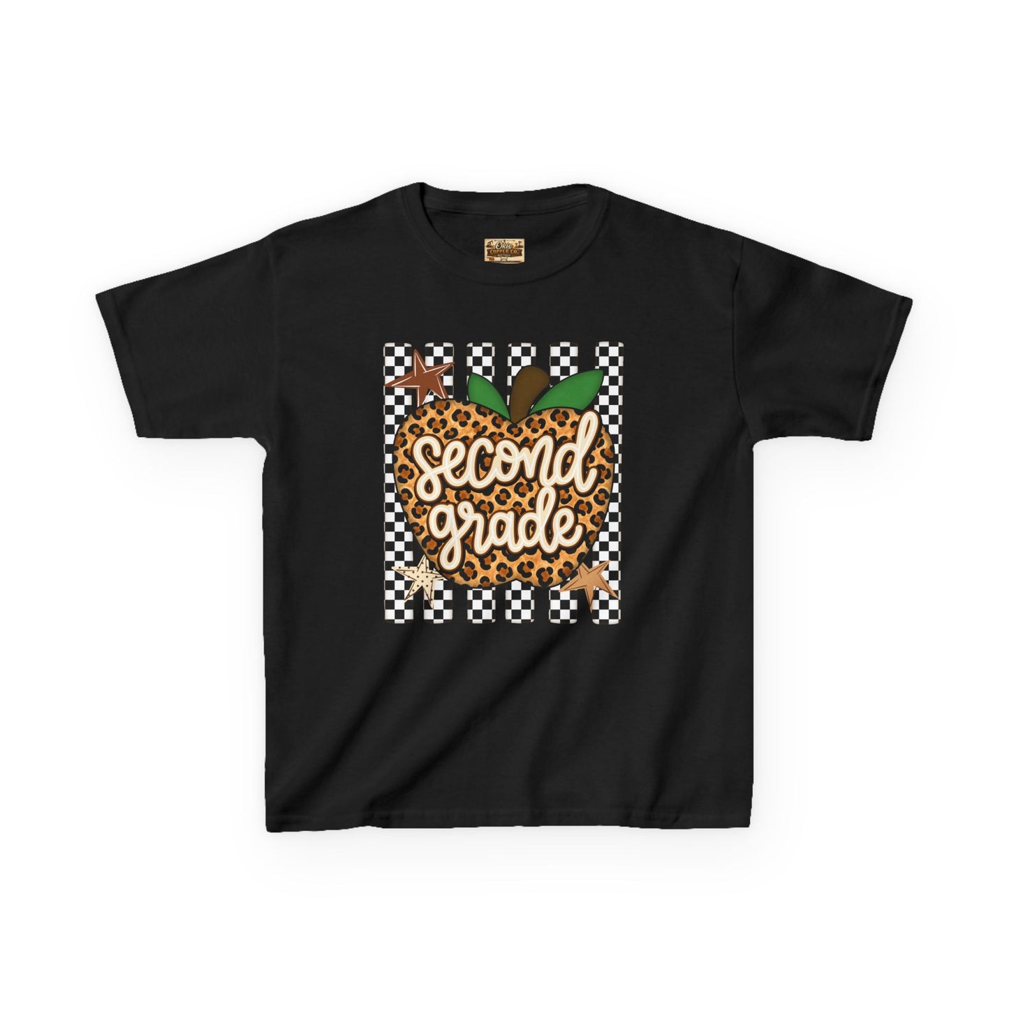 Second Grade Leopard Apple Kids T-Shirt — Back-to-School Teacher Appreciation Tee