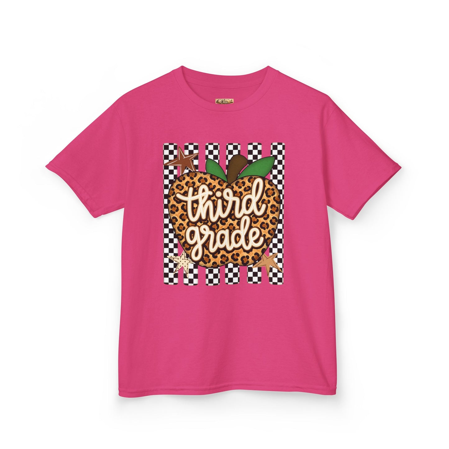 Third Grade Leopard Apple Kids T‑Shirt