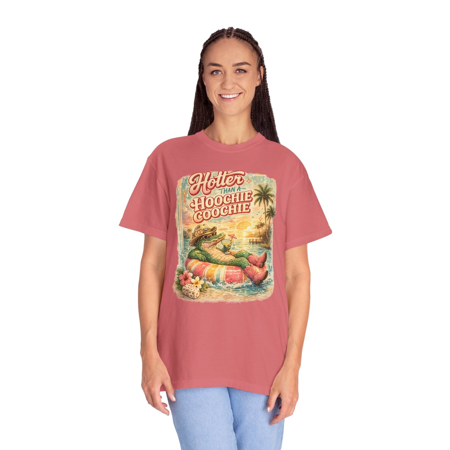 "Hotter Than a Hoochie Coochie" Retro Alligator Beach Graphic