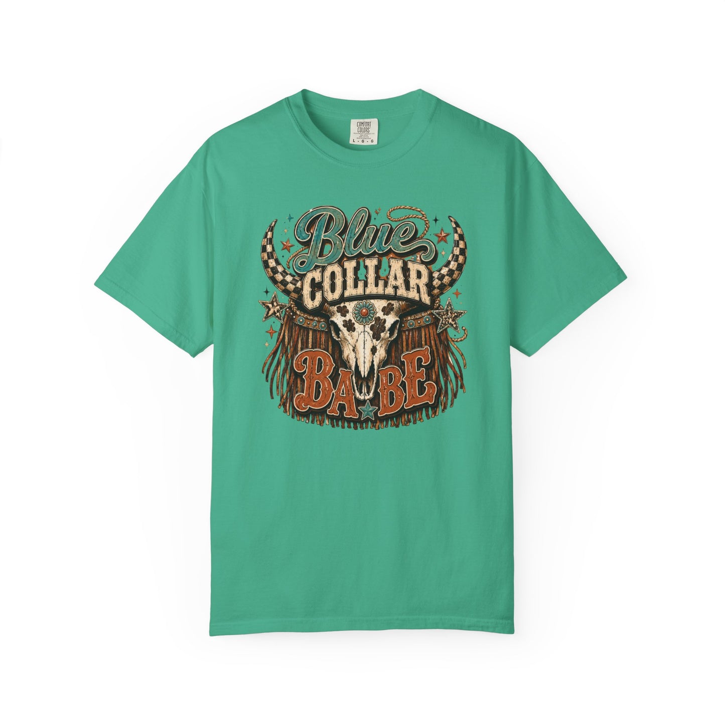 Blue Collar Babe Graphic T-Shirt — Western Skull Cowgirl Tee