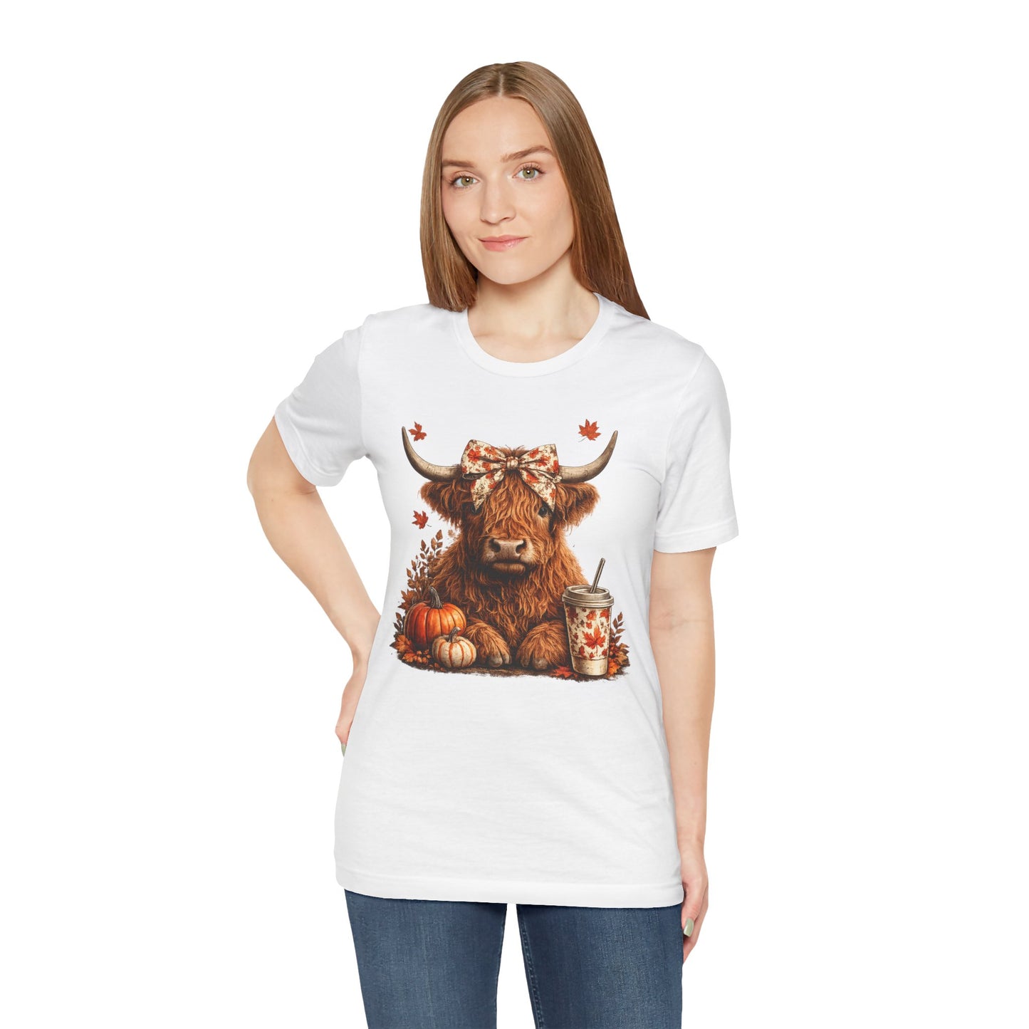 Autumn Highland Cow Tee — Fall Pumpkin Latte Graphic T-Shirt