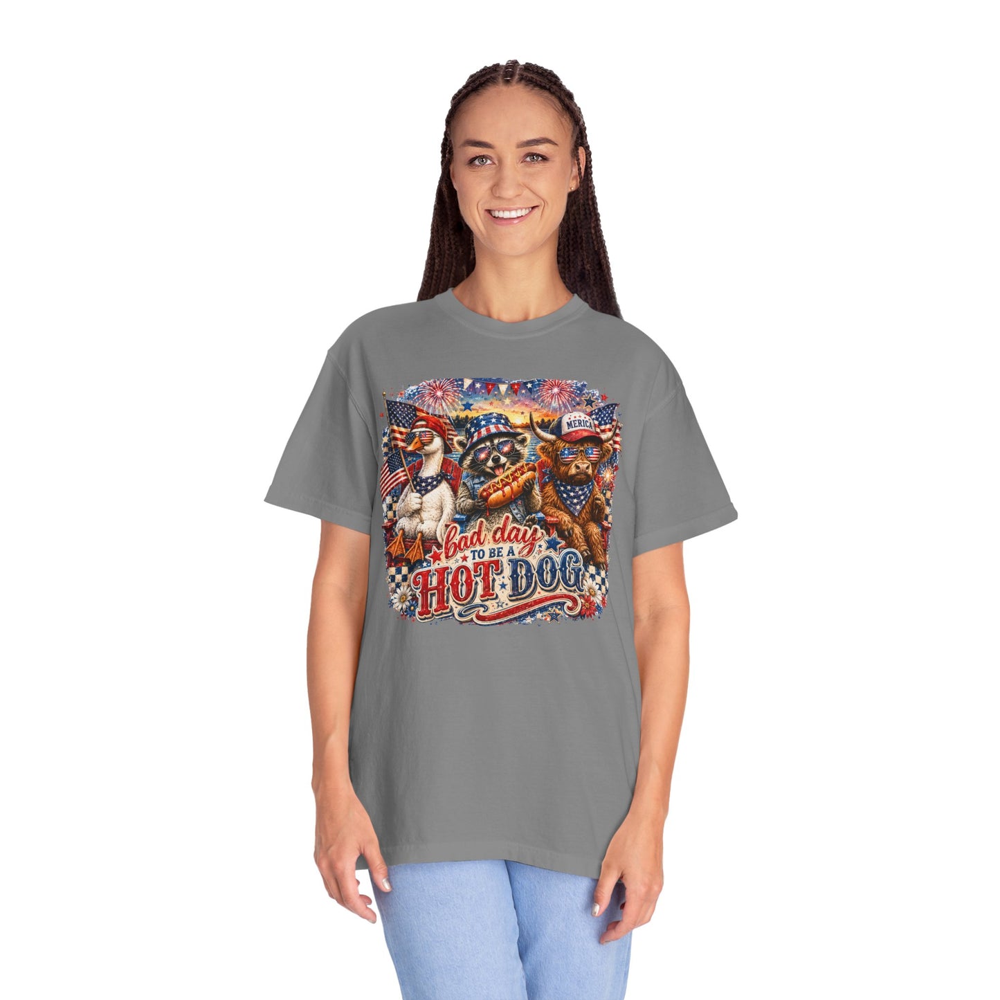 Patriotic 'Born to Be a Hot Dog' Graphic T-Shirt