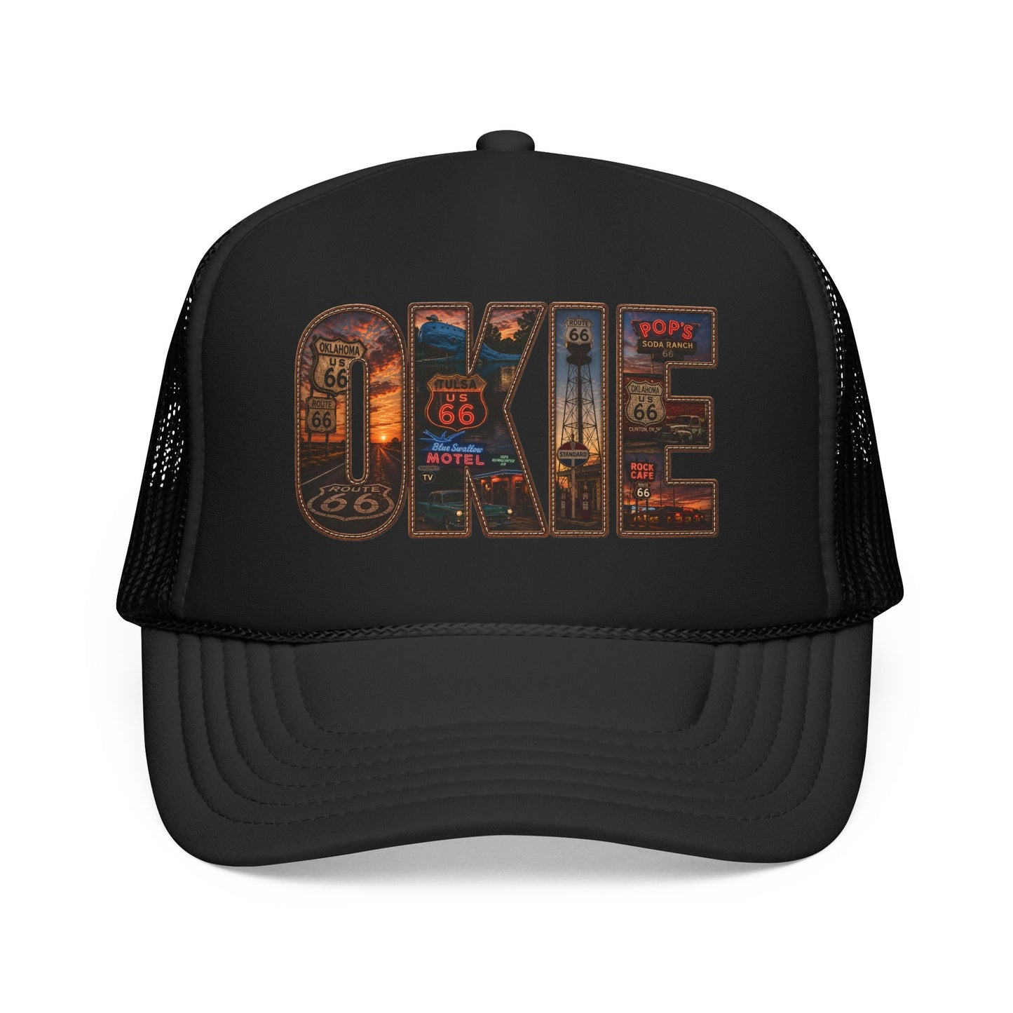 Route 66 Trucker Hat — Vintage 'ONE' Road Sign Graphic Foam Cap