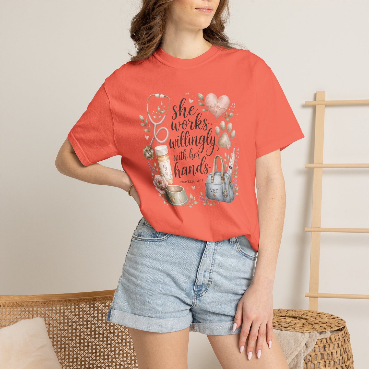 "She Works Willingly With Her Hands" Vet & Vet Tech Graphic Tee