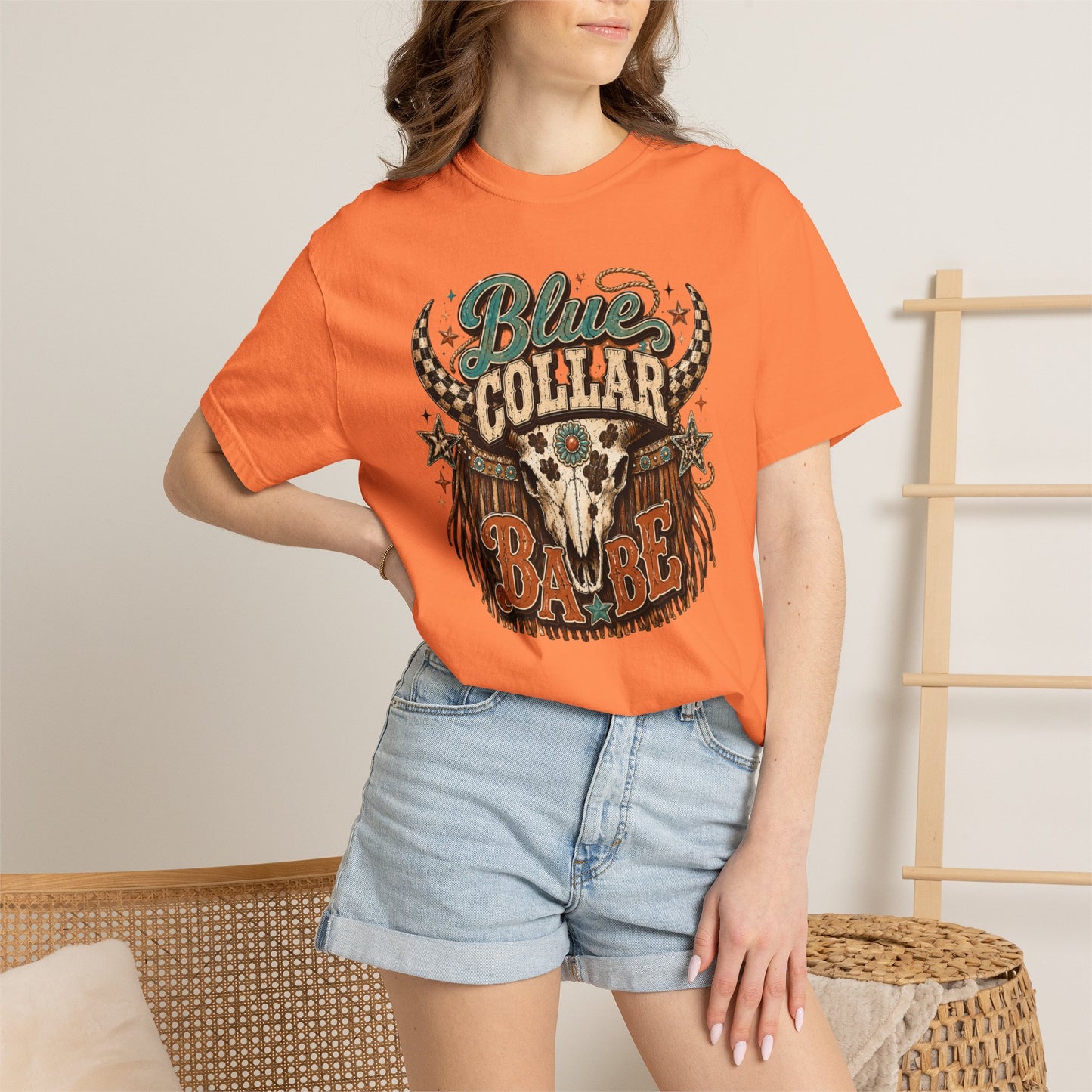 Blue Collar Babe Graphic T-Shirt — Western Skull Cowgirl Tee