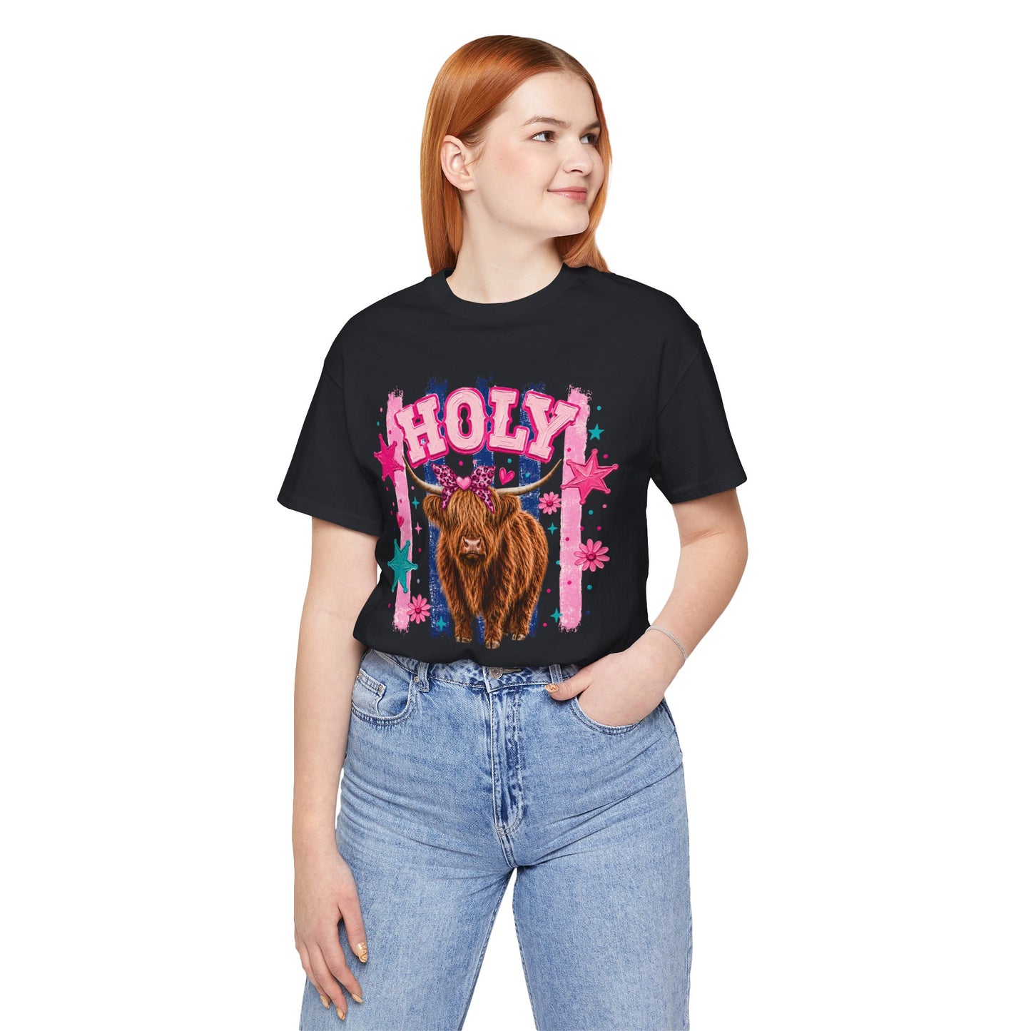 Holy Cow Highland Cow Graphic Tee — Cute Pastel Ranch Shirt