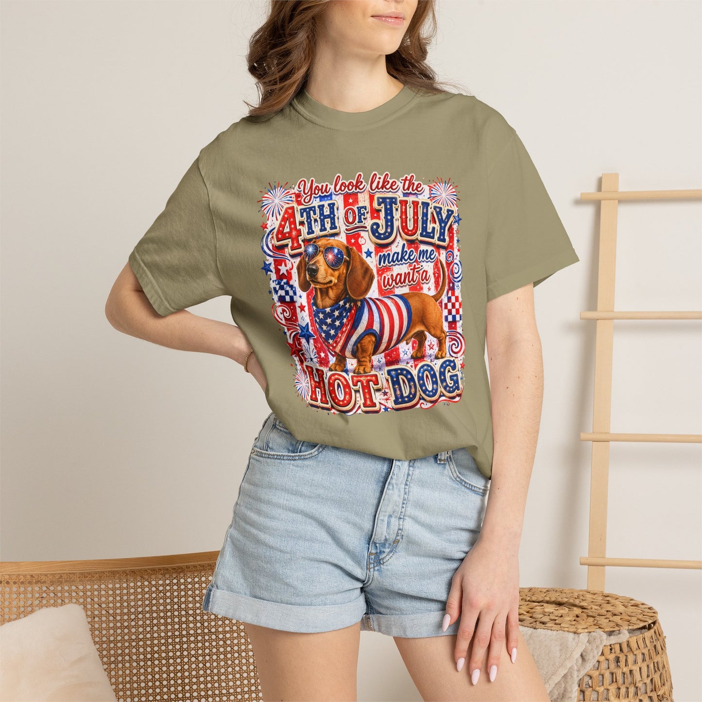 4th of July Hot Dog Dachshund T-Shirt – Patriotic Funny BBQ Tee