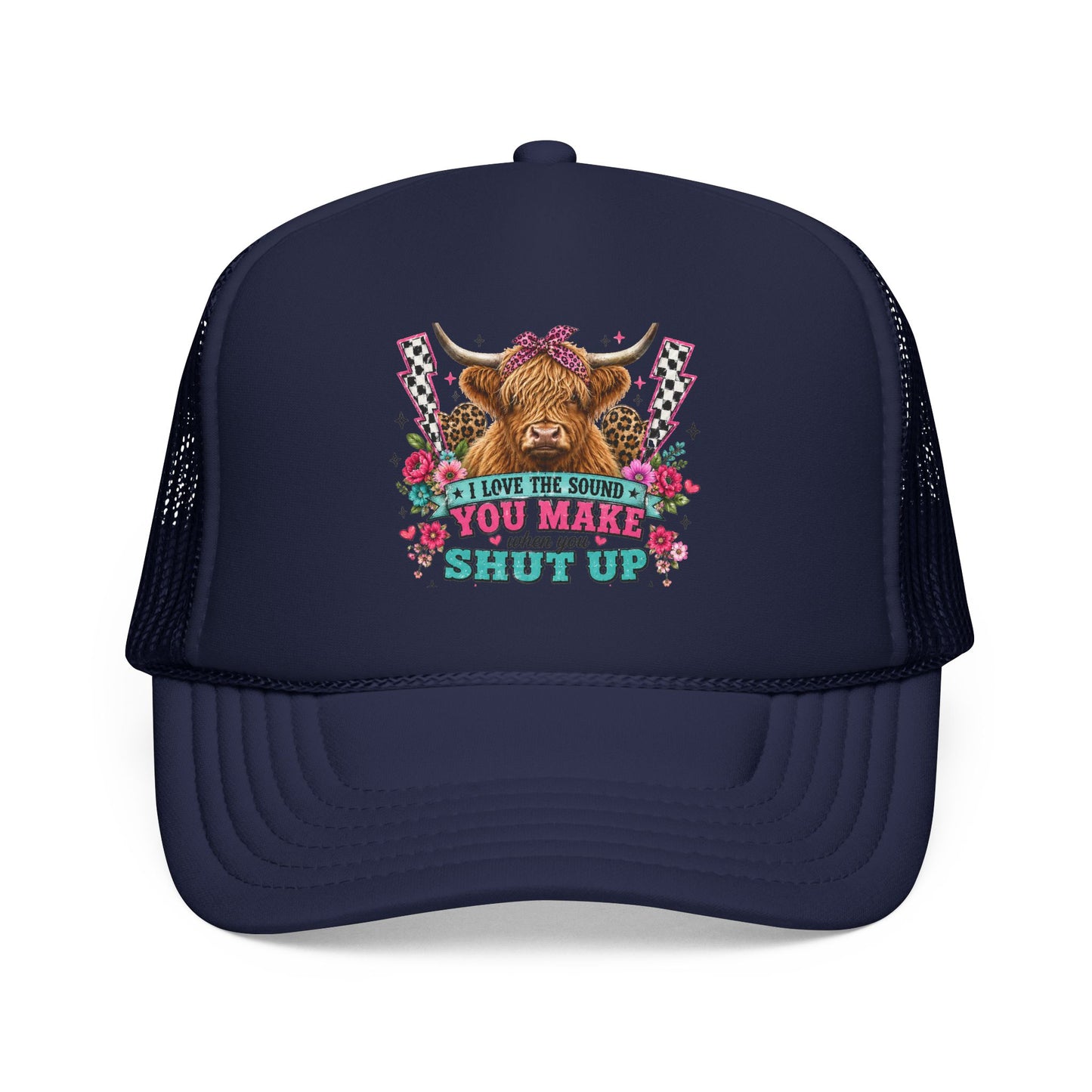 Cow Skull Trucker Hat – “I Love the Sound You Make When You Shut Up” Floral Western Cap