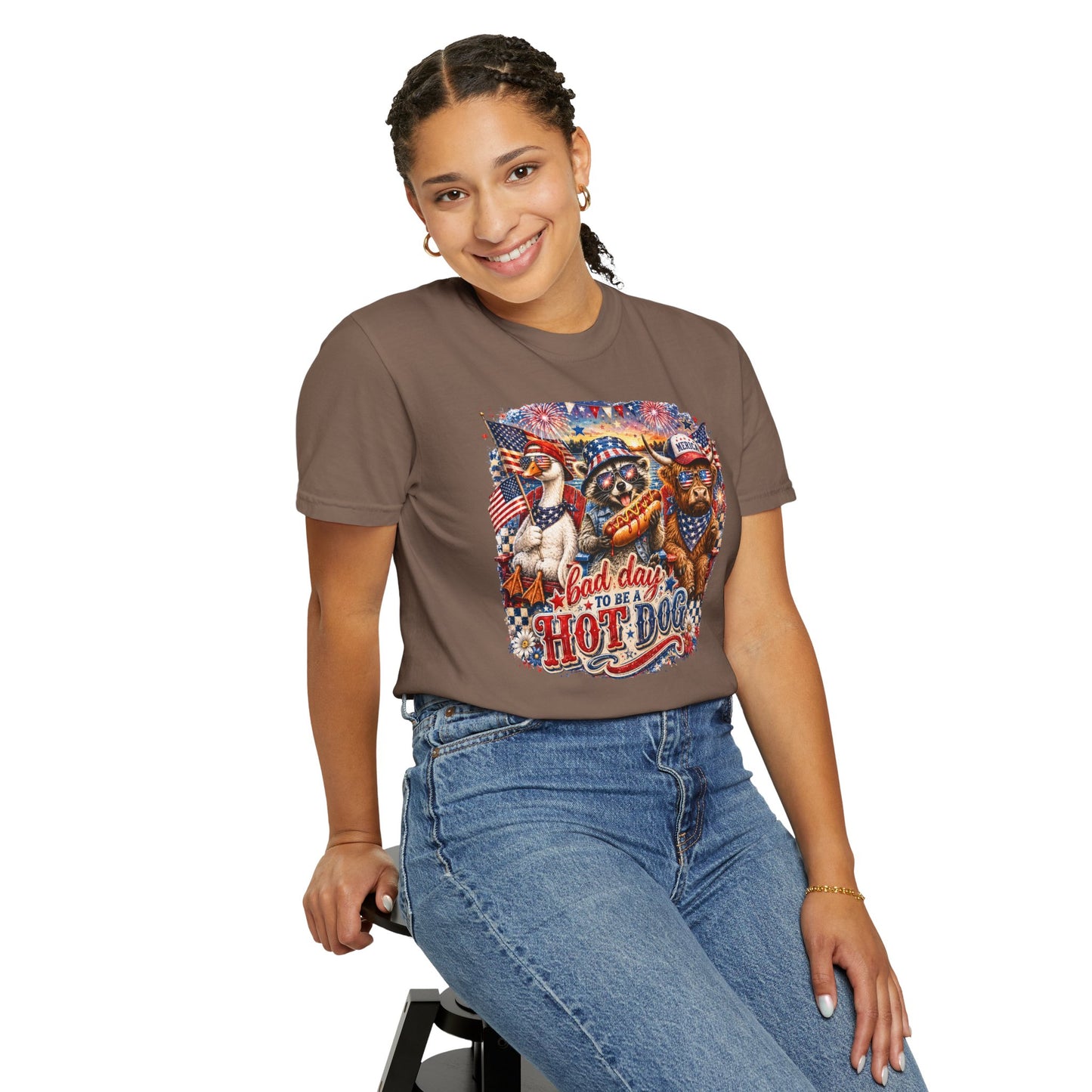 Patriotic 'Born to Be a Hot Dog' Graphic T-Shirt