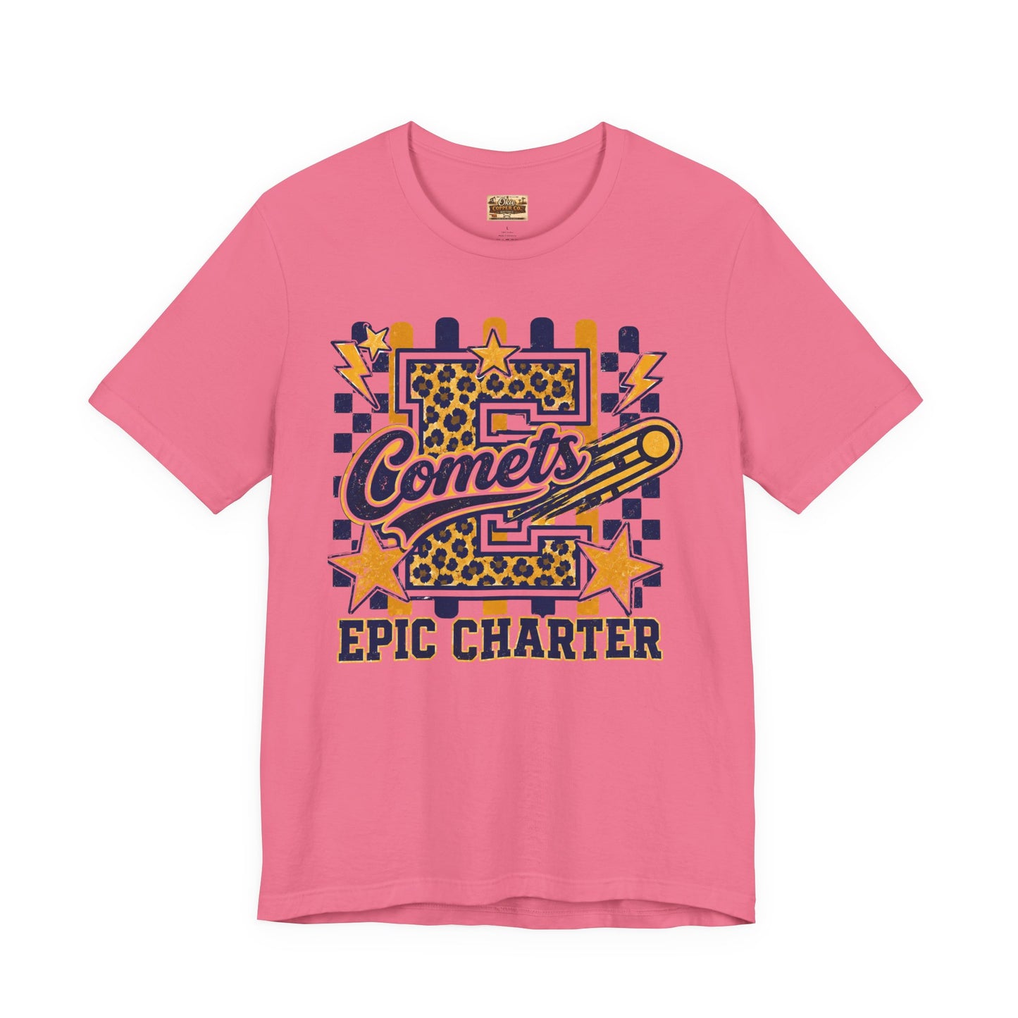 Comets Epic Charter Baseball T-Shirt — Leopard Letter Sports Tee