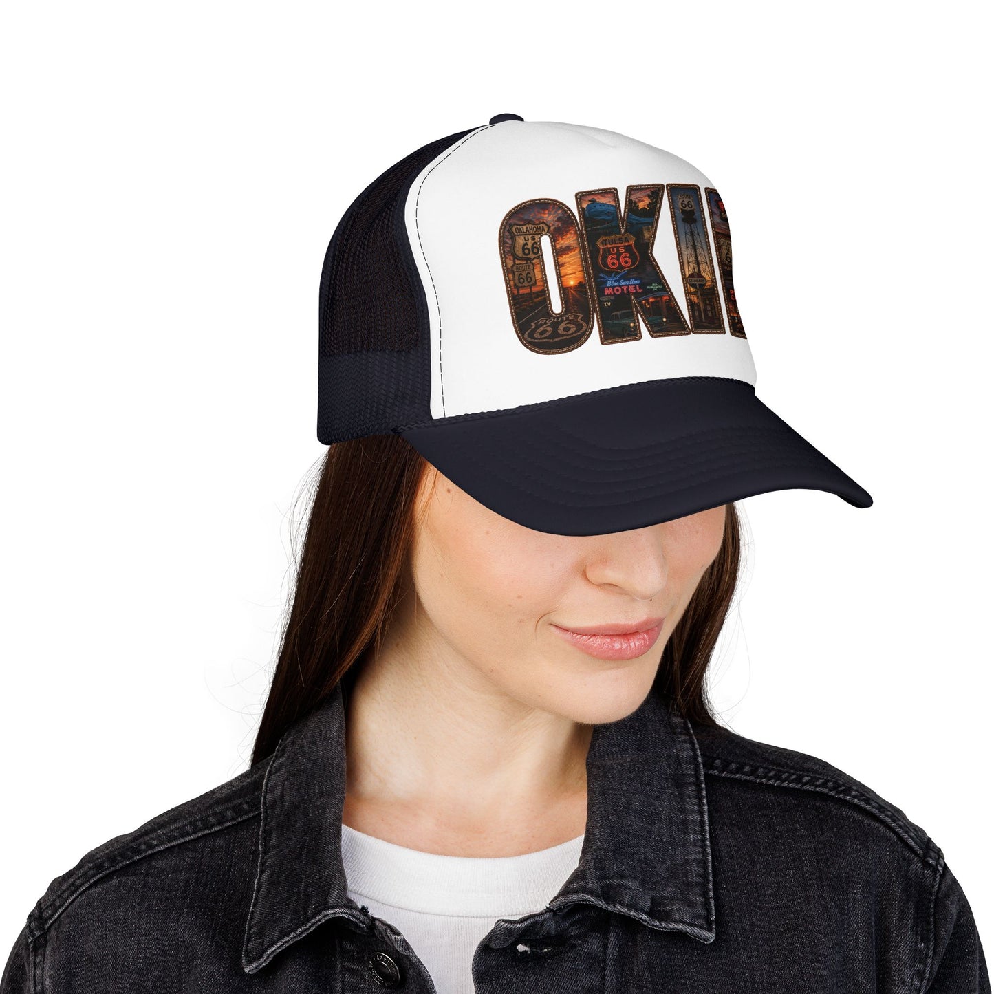 Route 66 Trucker Hat — Vintage 'ONE' Road Sign Graphic Foam Cap