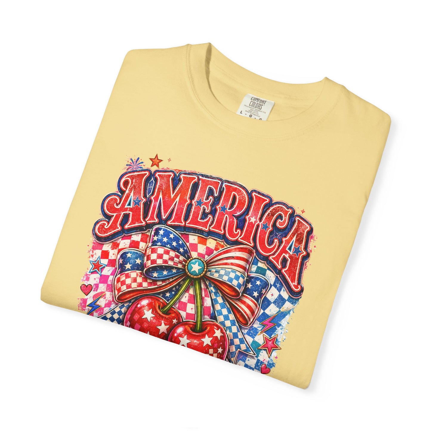 America Cherry Graphic T-Shirt — Patriotic 4th of July Tee