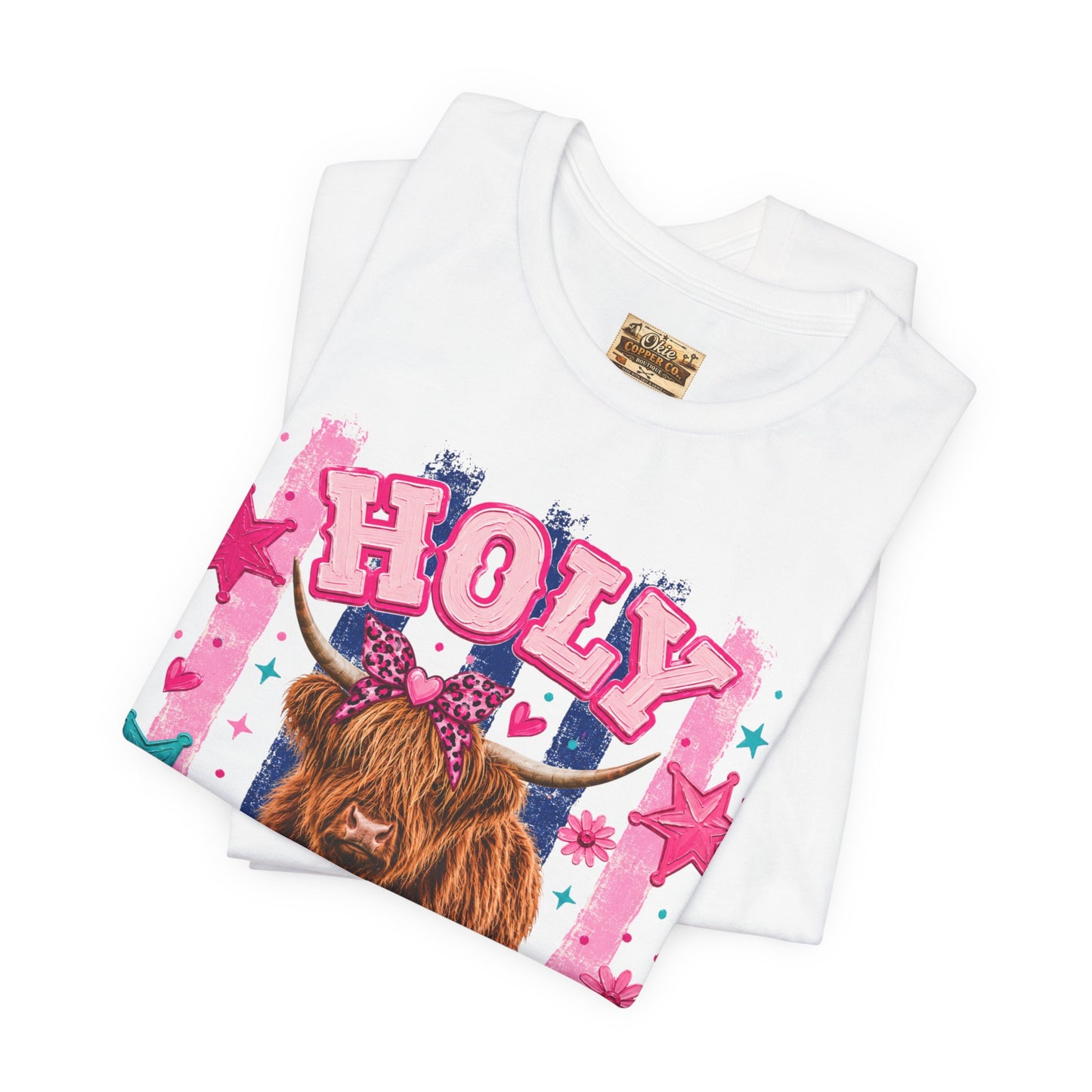 Holy Cow Highland Cow Graphic Tee — Cute Pastel Ranch Shirt