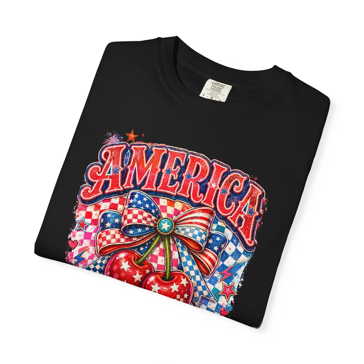 America Cherry Graphic T-Shirt — Patriotic 4th of July Tee