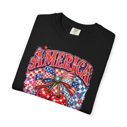 America Cherry Graphic T-Shirt — Patriotic 4th of July Tee