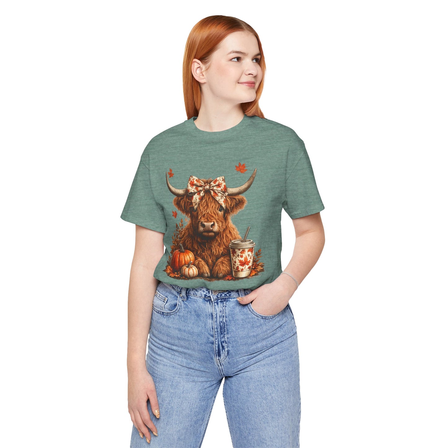 Autumn Highland Cow Tee — Fall Pumpkin Latte Graphic T-Shirt