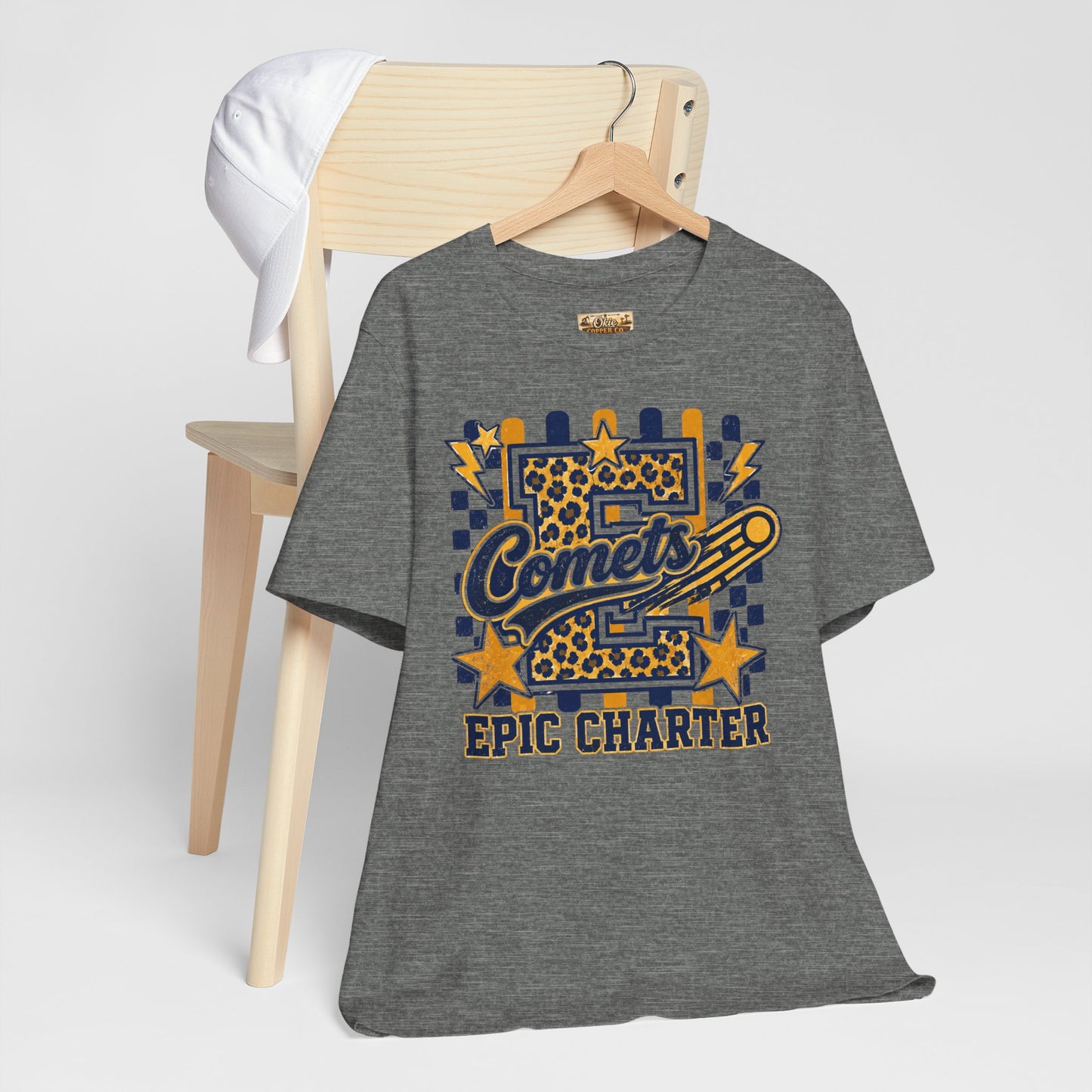 Comets Epic Charter Baseball T-Shirt — Leopard Letter Sports Tee