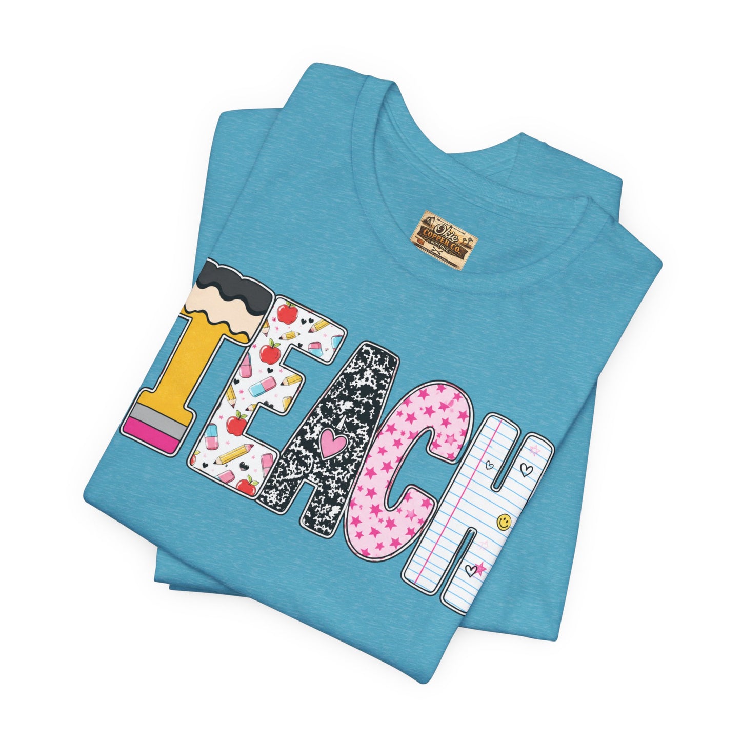 Teach Colorblock Graphic Tee – Cute Patterned Teacher T-Shirt