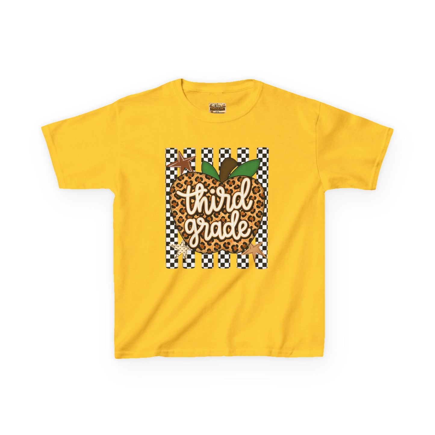 Third Grade Leopard Apple Kids T‑Shirt
