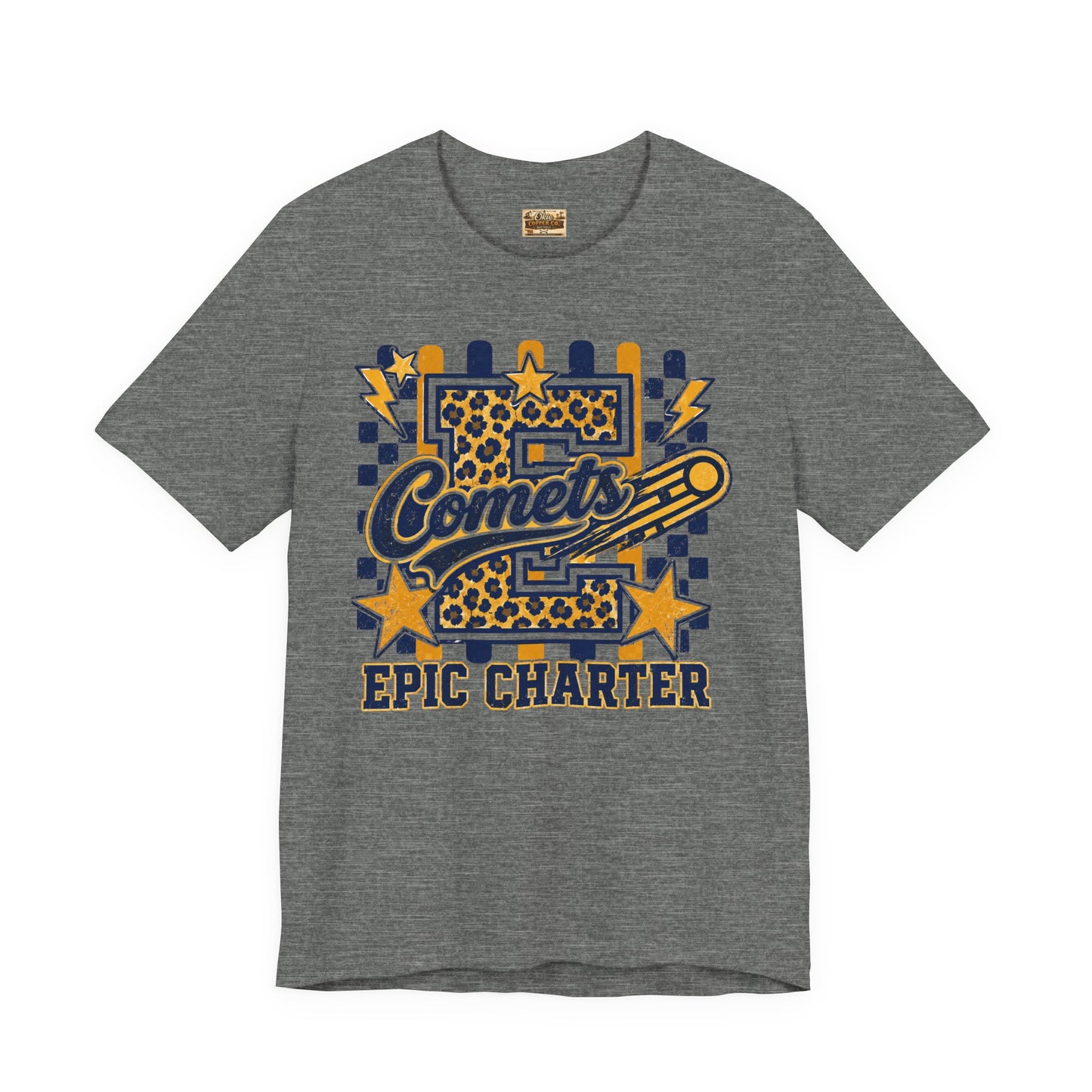Comets Epic Charter Baseball T-Shirt — Leopard Letter Sports Tee