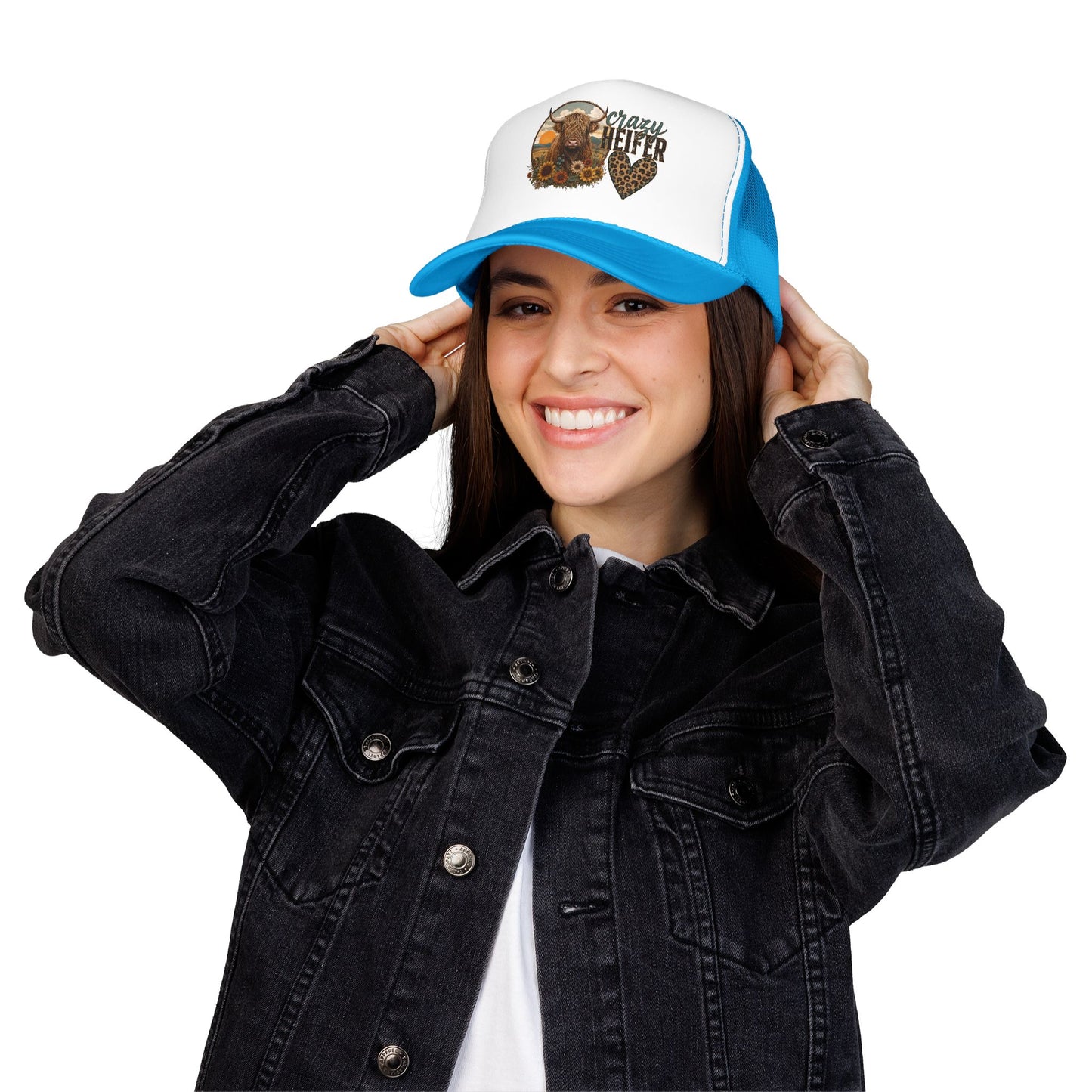 Crazy Heifer Trucker Hat — Sunflower Highland Cow Farm Cap