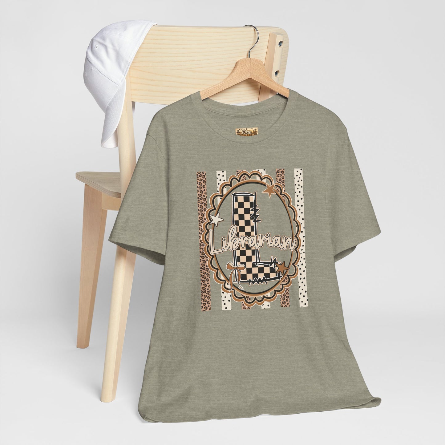 Librarian Checkerboard Letter L Tee — Vintage Booklover Graphic T-Shirt