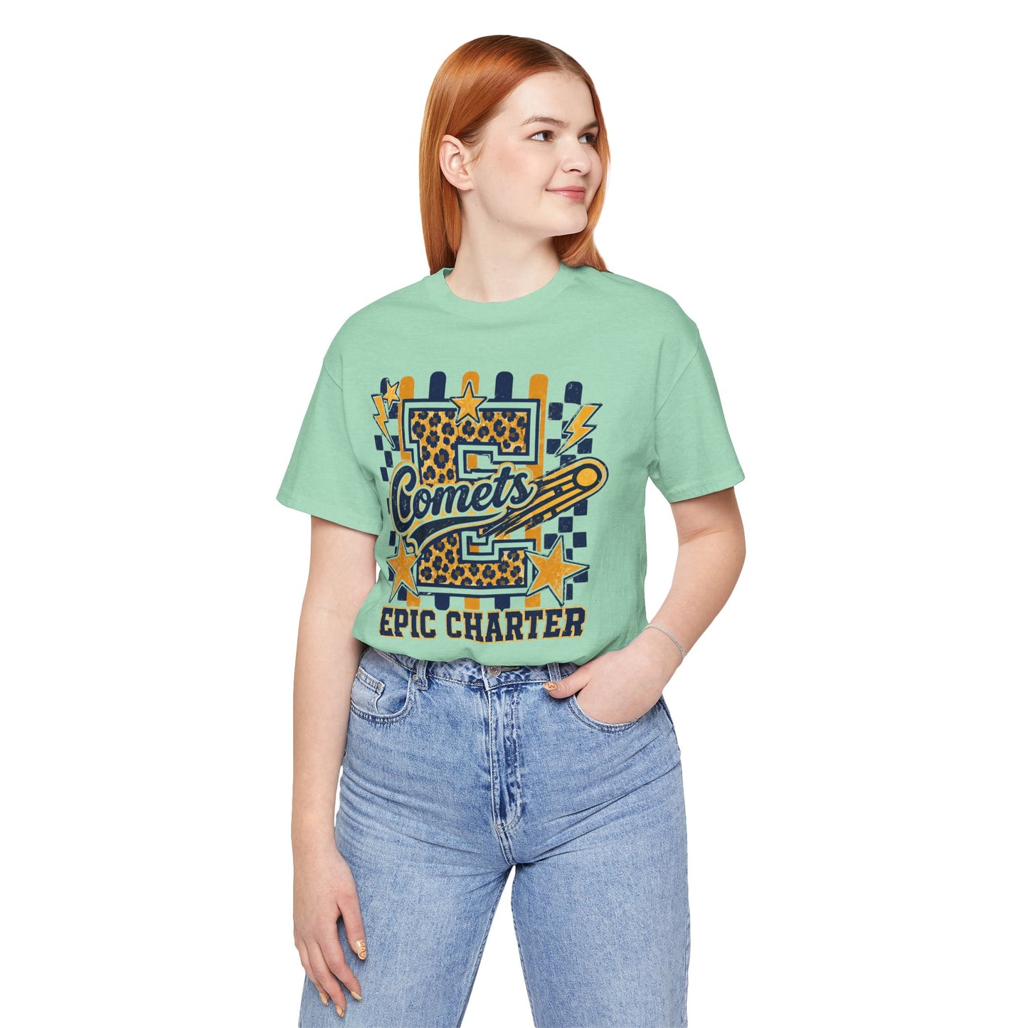 Comets Epic Charter Baseball T-Shirt — Leopard Letter Sports Tee
