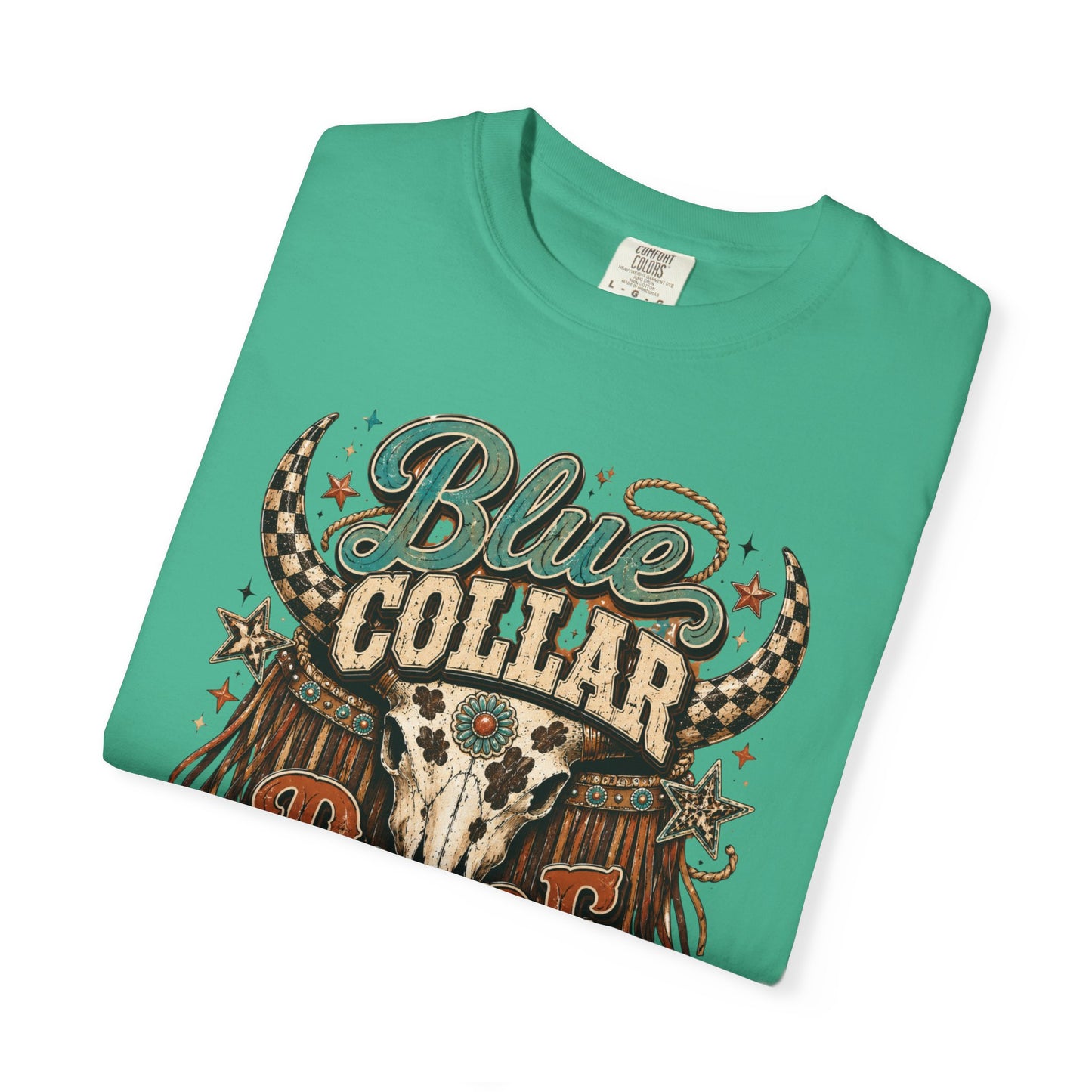 Blue Collar Babe Graphic T-Shirt — Western Skull Cowgirl Tee