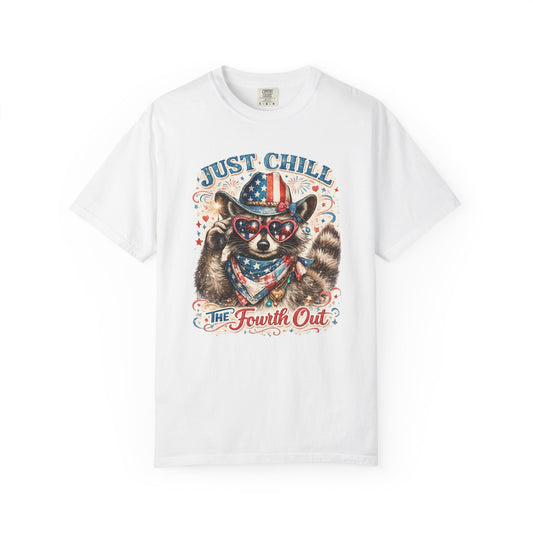 Fourth of July Raccoon T-Shirt — "Just Chill The Fourth Out" Patriotic Tee