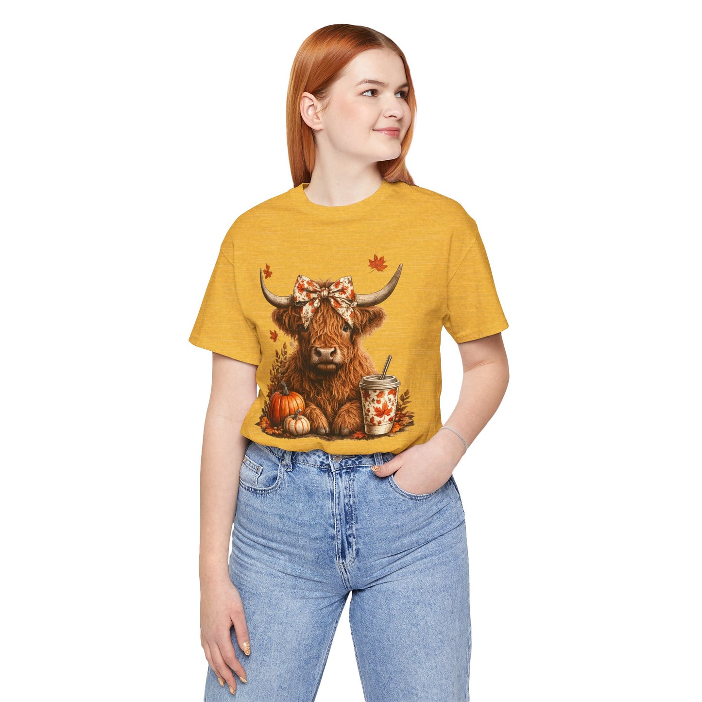 Autumn Highland Cow Tee — Fall Pumpkin Latte Graphic T-Shirt
