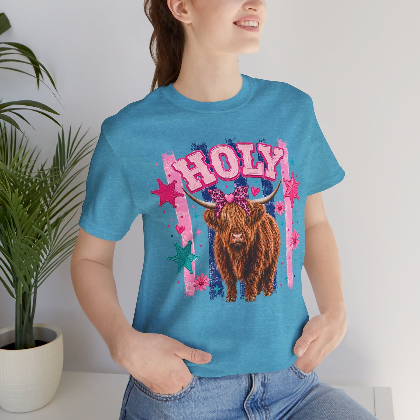 Holy Cow Highland Cow Graphic Tee — Cute Pastel Ranch Shirt