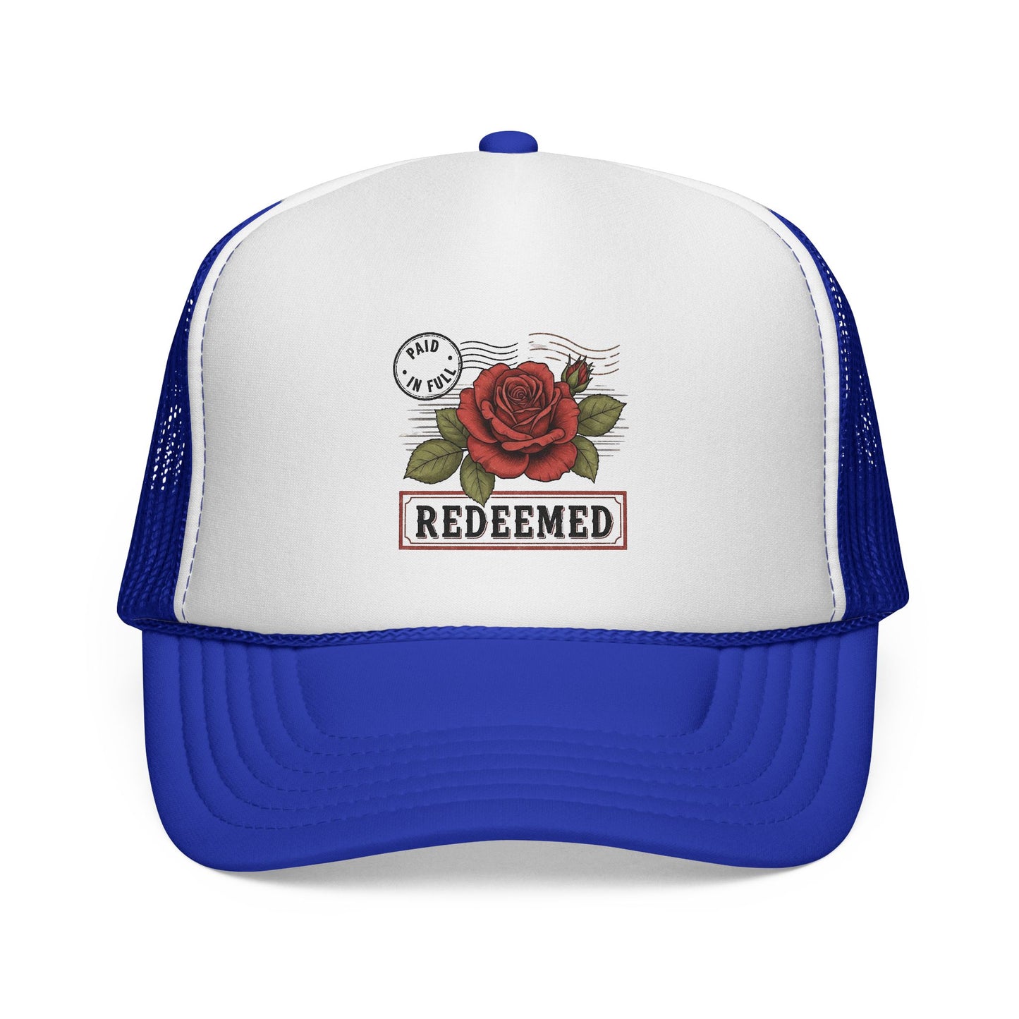 Redeemed Rose Trucker Cap - Vintage Floral Faith Hat