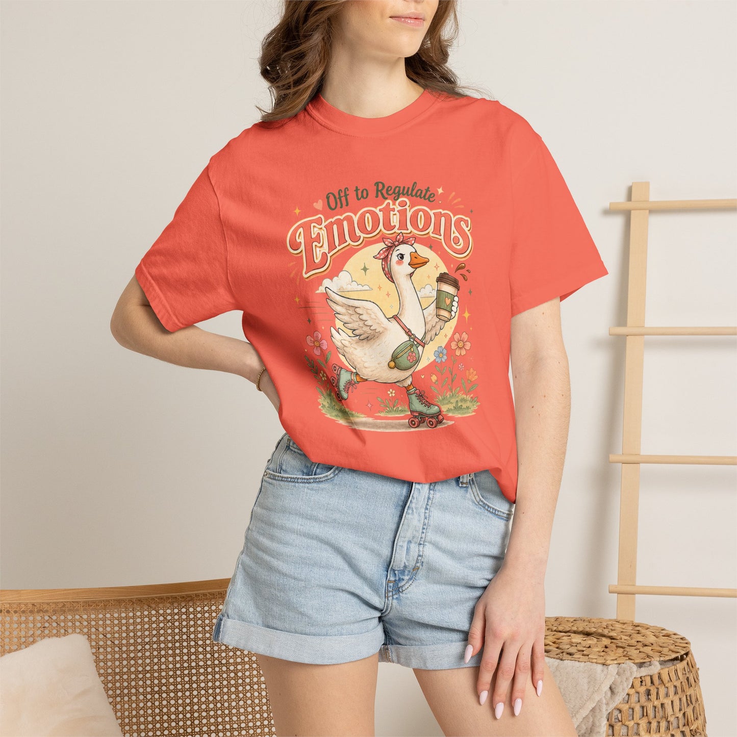 Emotions Duck Graphic T-Shirt — "Off to Regulate" Vintage Coffee Tee