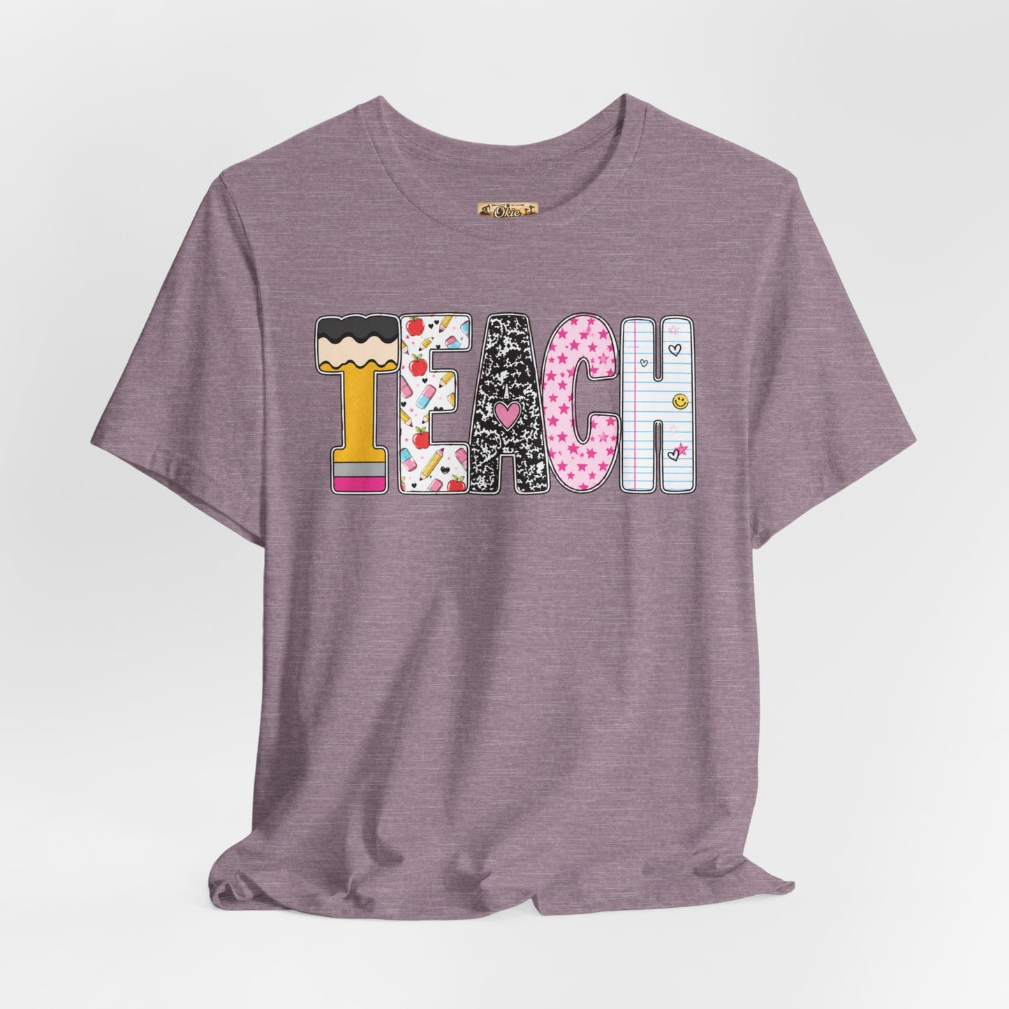 Teach Colorblock Graphic Tee – Cute Patterned Teacher T-Shirt