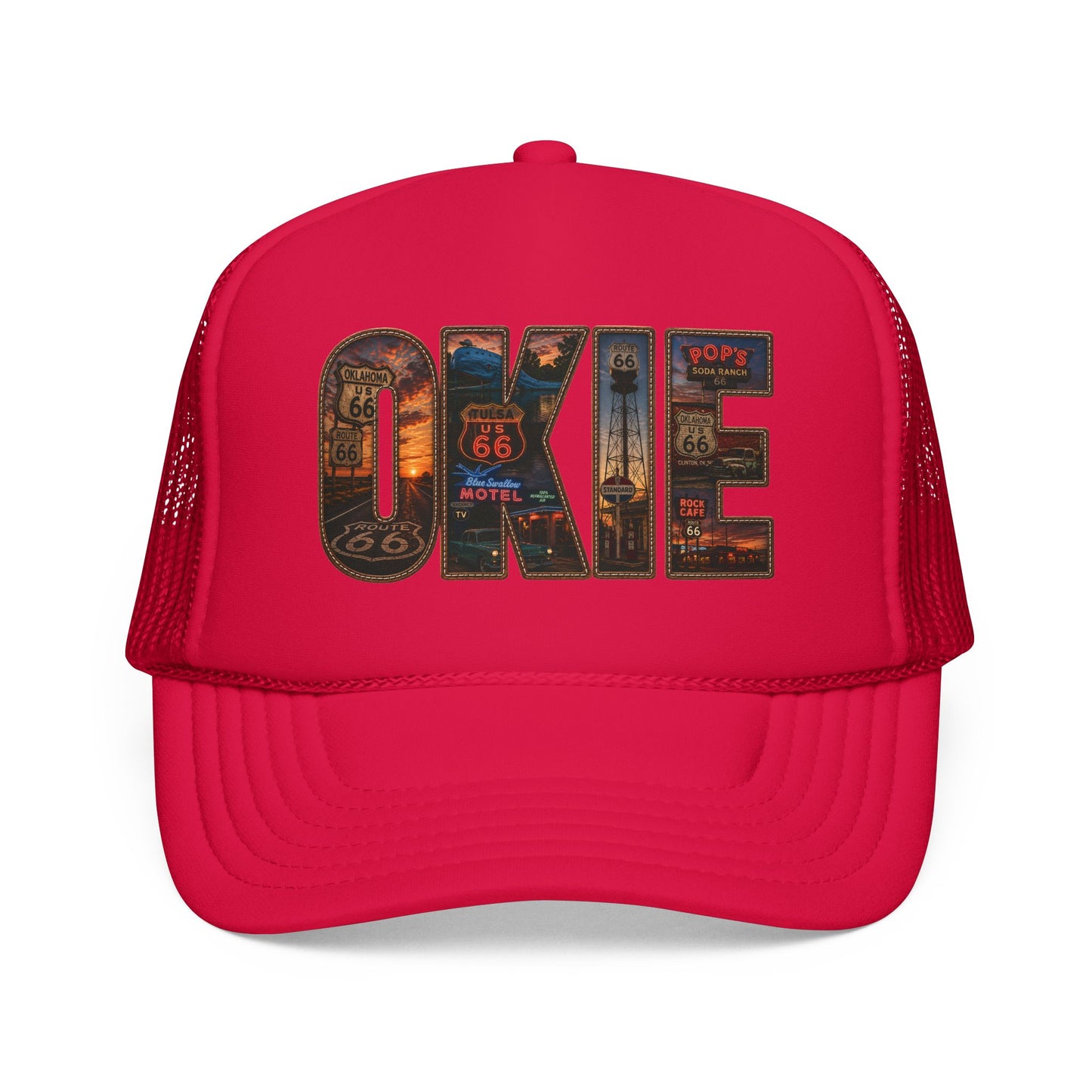 Route 66 Trucker Hat — Vintage 'ONE' Road Sign Graphic Foam Cap