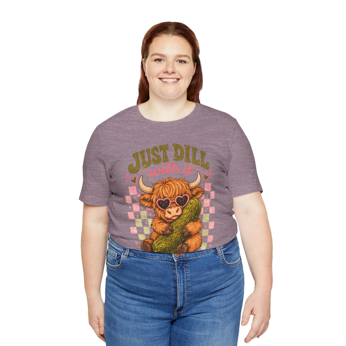 Just Dill With It Tee — Cute Highland Cow Hugging Pickle Graphic T‑Shirt