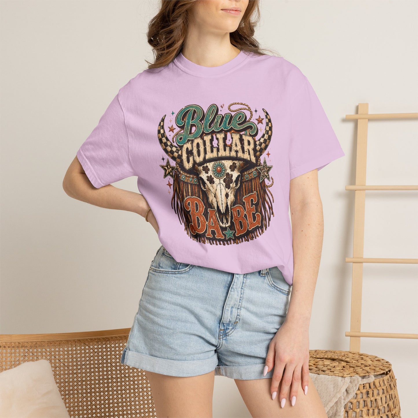 Blue Collar Babe Graphic T-Shirt — Western Skull Cowgirl Tee
