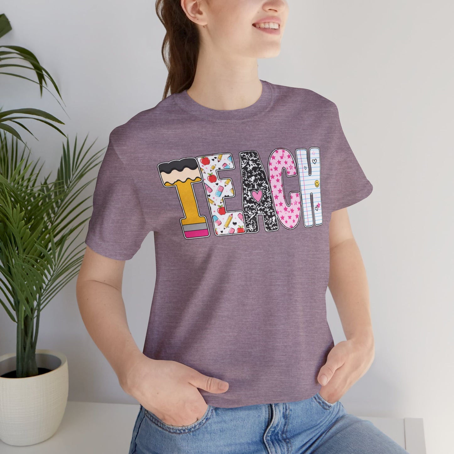 Teach Colorblock Graphic Tee – Cute Patterned Teacher T-Shirt