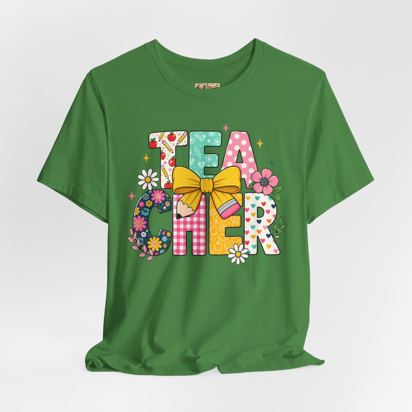 Teacher Floral Bow T-Shirt — Cute 'Teach er' Colorful School Shirt for Teachers