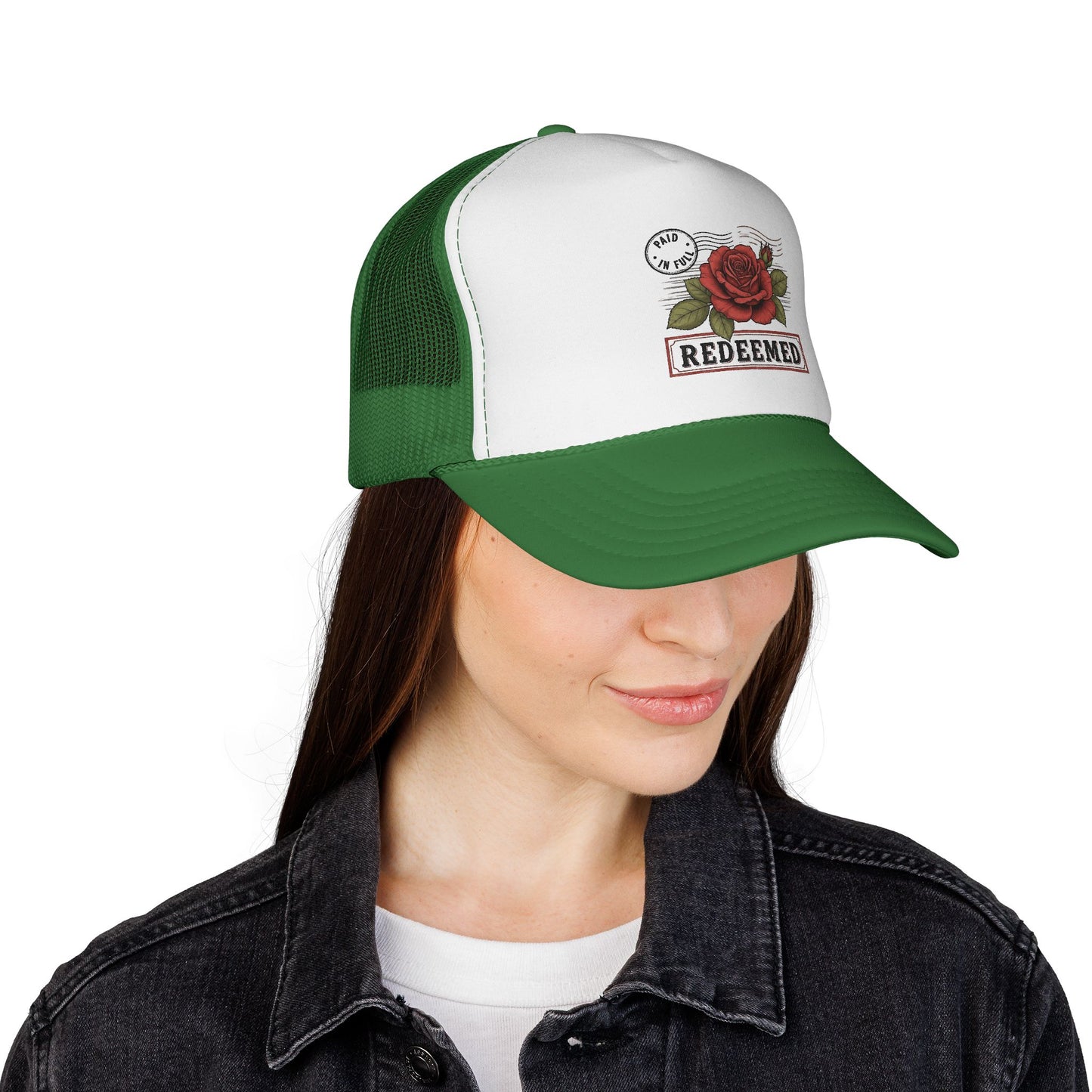 Redeemed Rose Trucker Cap - Vintage Floral Faith Hat
