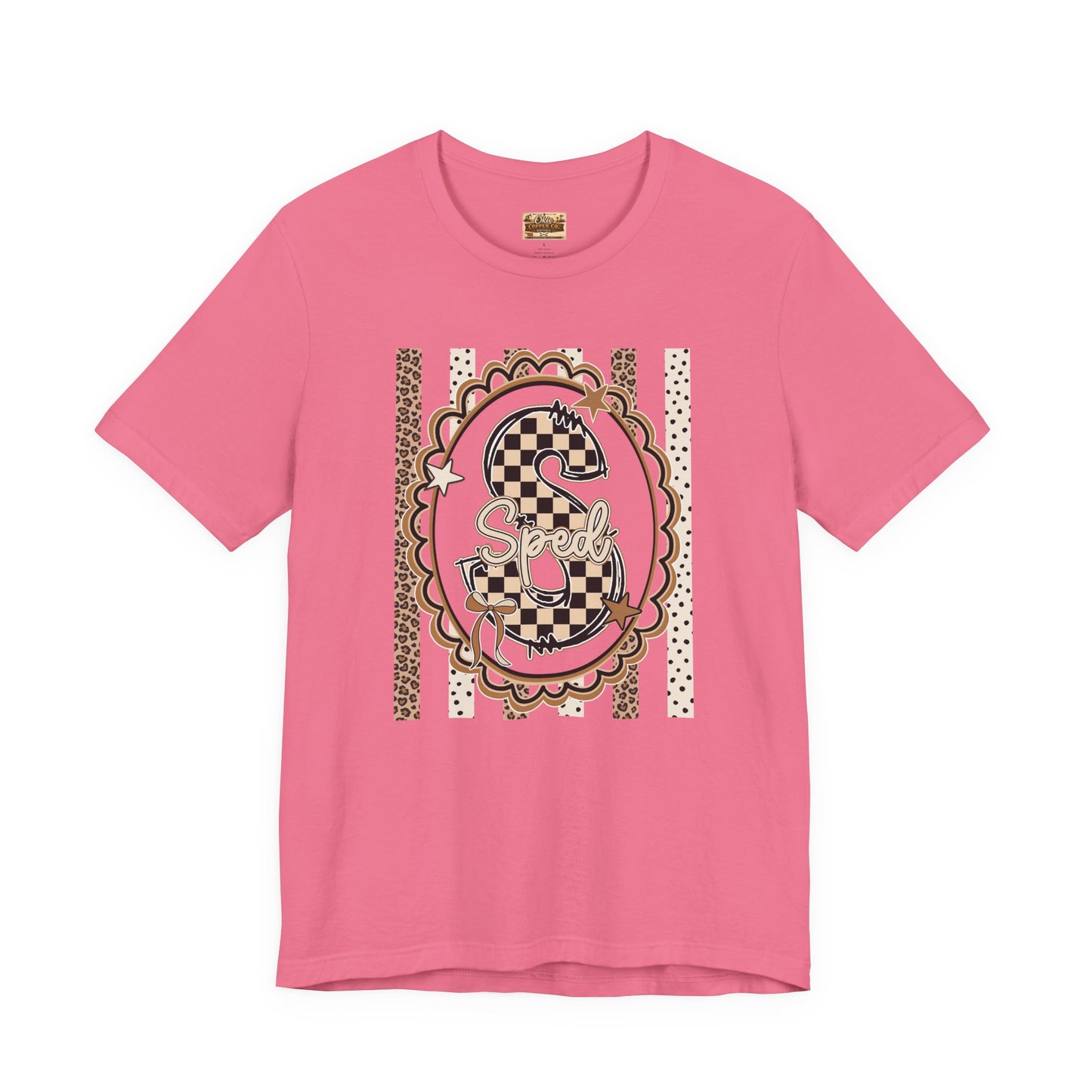 Sped S Monogram Tee — Checkerboard Leopard Graphic T-Shirt