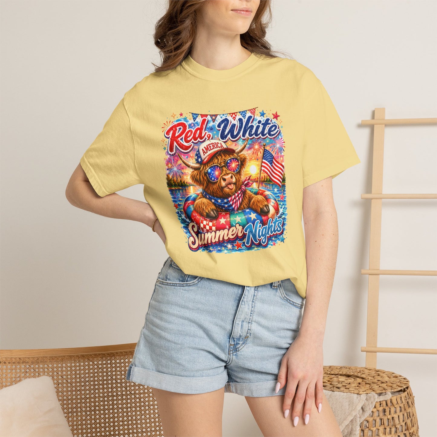 Red, White & Summer Nights T-Shirt — Patriotic Fourth of July Bear Graphic Tee