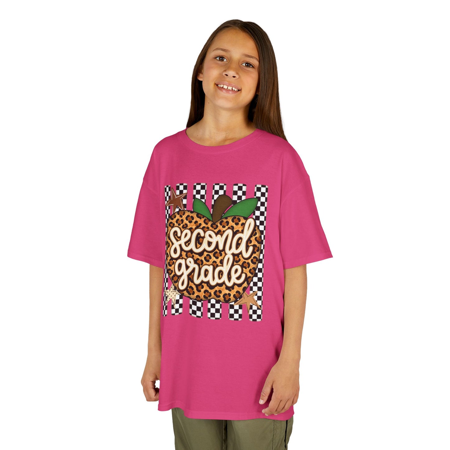 Second Grade Leopard Apple Kids T-Shirt — Back-to-School Teacher Appreciation Tee
