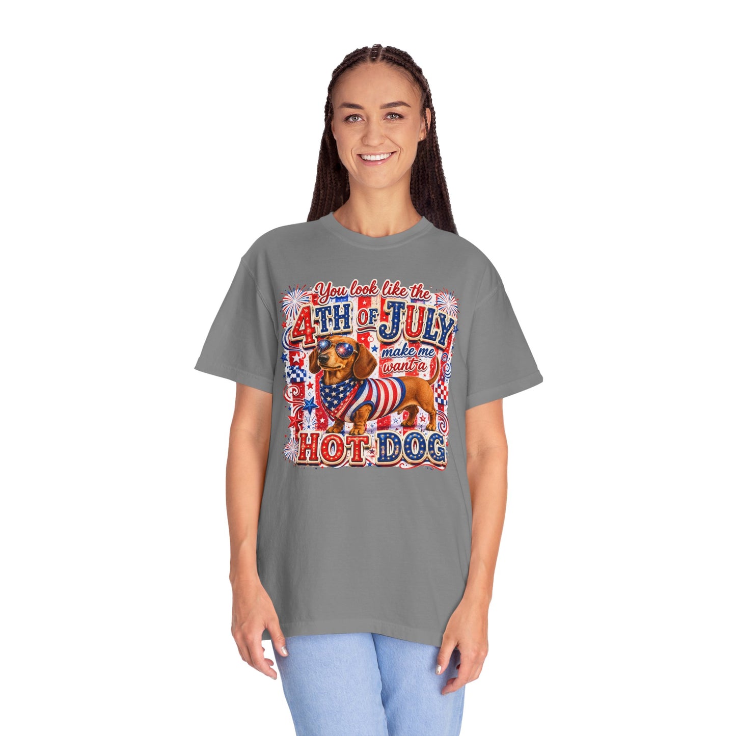 4th of July Hot Dog Dachshund T-Shirt – Patriotic Funny BBQ Tee