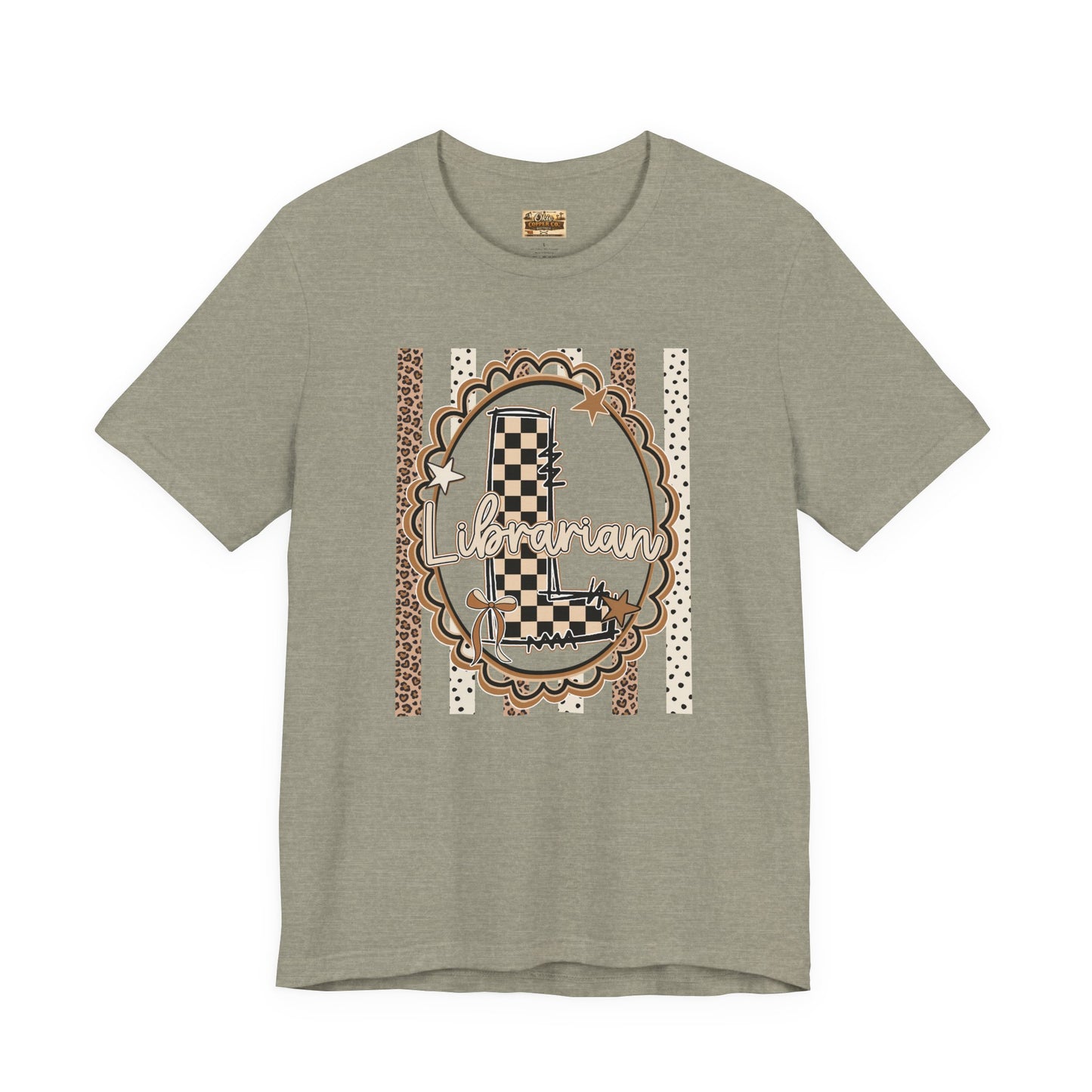 Librarian Checkerboard Letter L Tee — Vintage Booklover Graphic T-Shirt