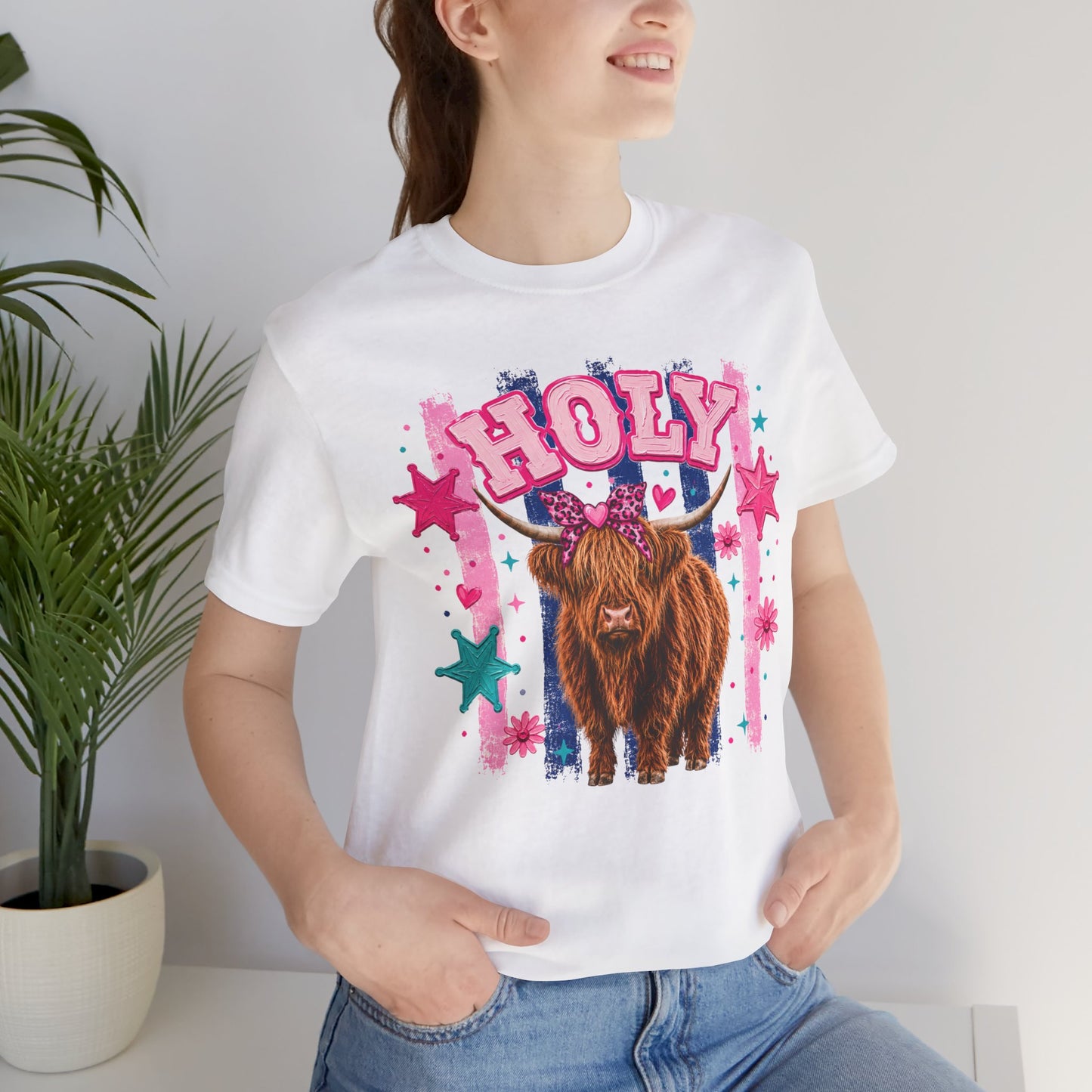 Holy Cow Highland Cow Graphic Tee — Cute Pastel Ranch Shirt