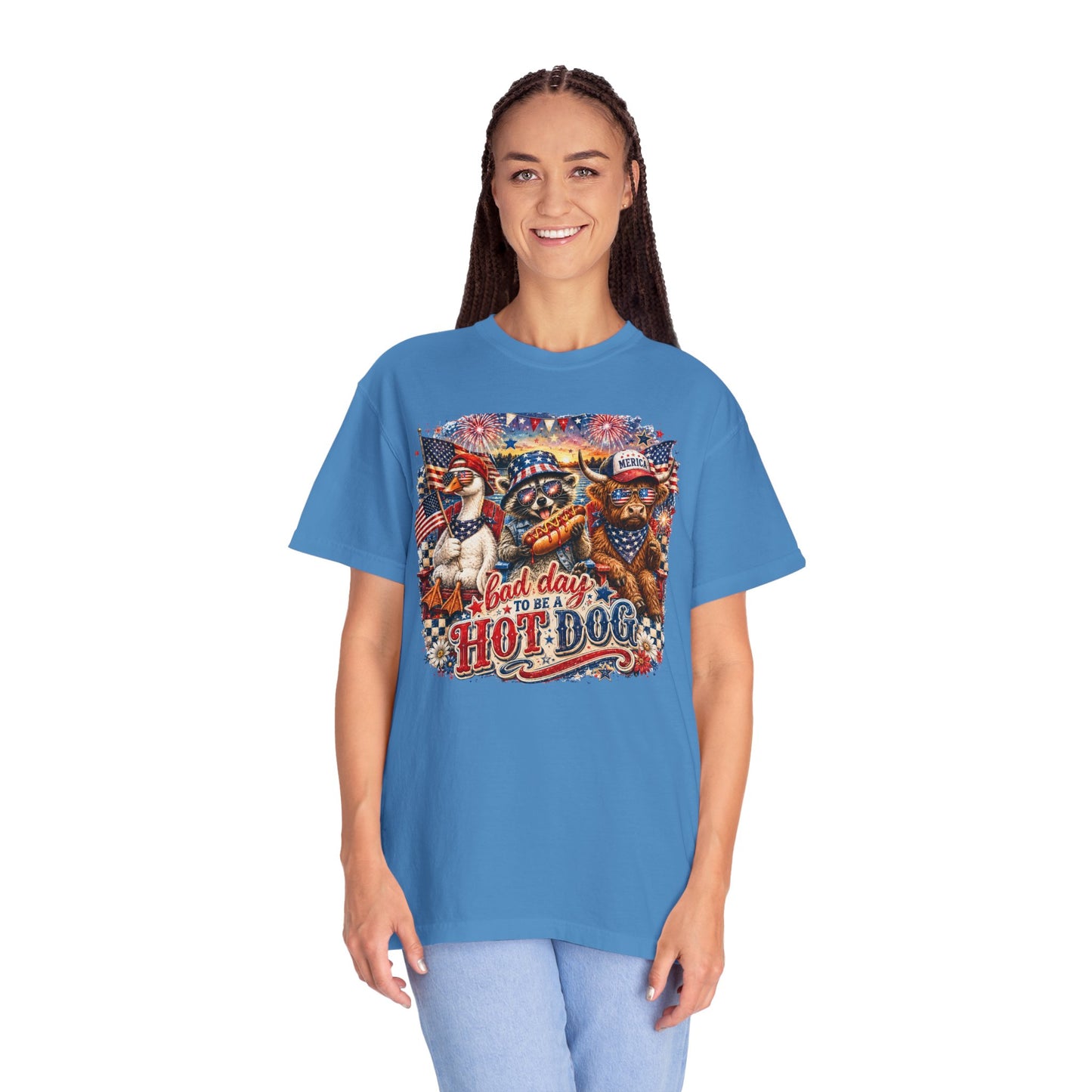 Patriotic 'Born to Be a Hot Dog' Graphic T-Shirt