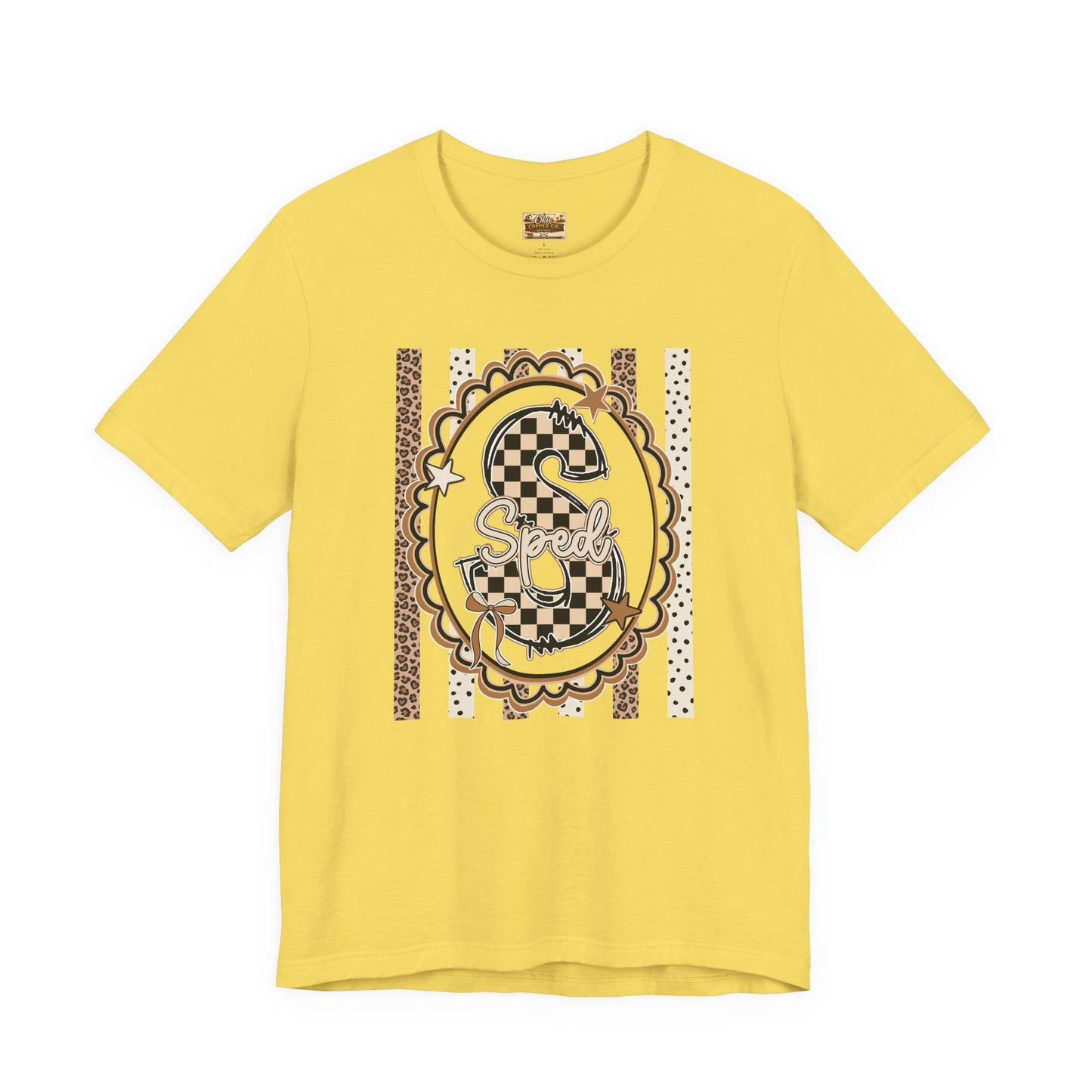 Sped S Monogram Tee — Checkerboard Leopard Graphic T-Shirt